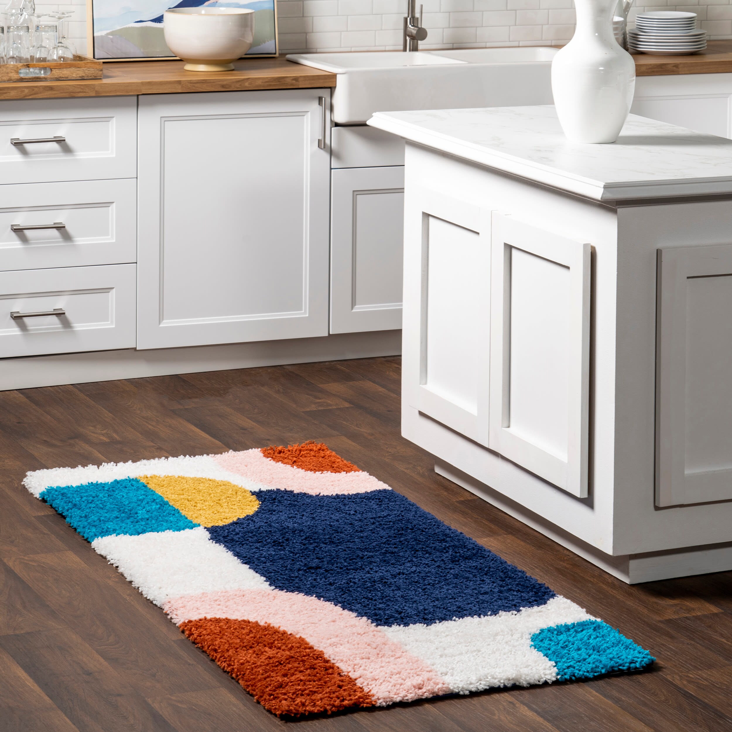 nuLOOM OZEZ08A-2606 2 x 6 (ft) Loomed Blue Rectangular Indoor Abstract Global Pet Friendly Runner rug