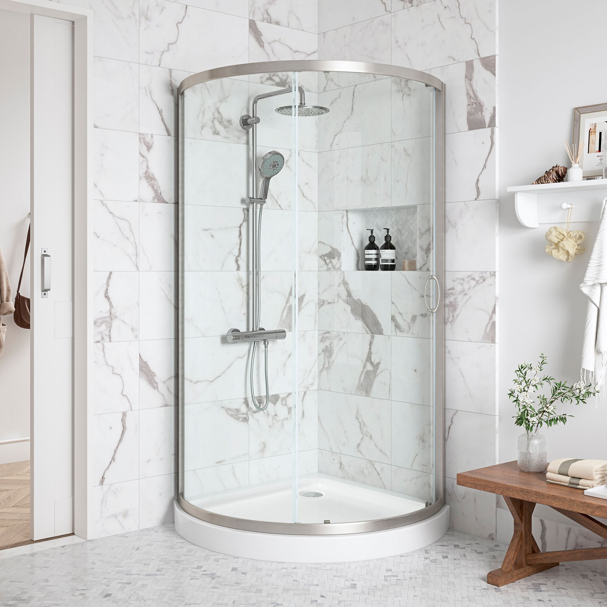 Polished Chrome Corner Mounted Double Basket Shower Shelf Bathroom Acc -  Luxury Bath Collection