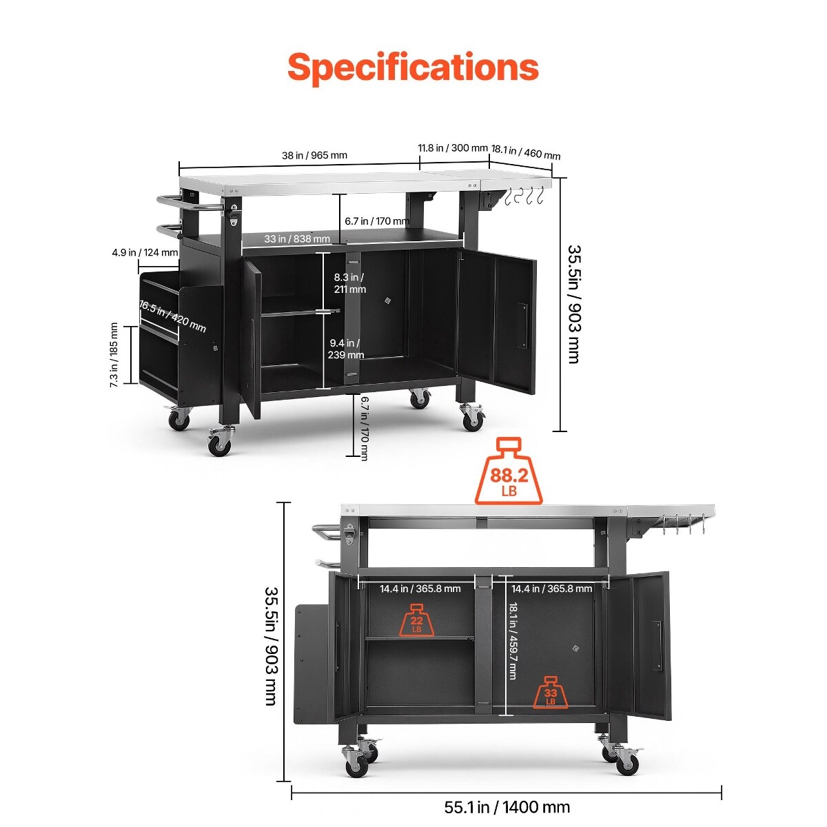 Tooliom D01027R3E5X Grill-Carts-Grill-Stands - View #2