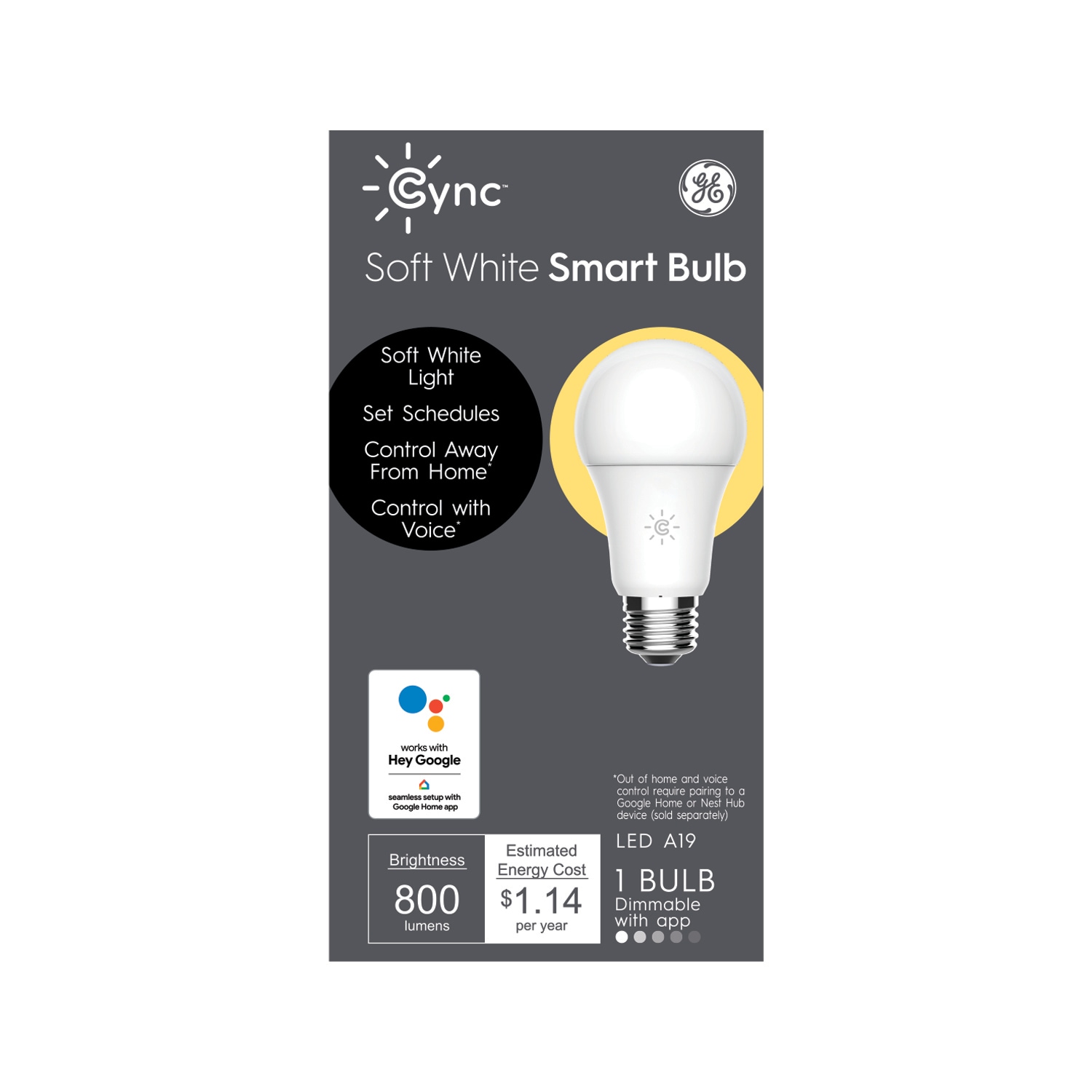 GE 93095832 60 -Watt EQ A19 Soft white Medium base (E-26) Dimmable Smart LED General purpose Light Bulb