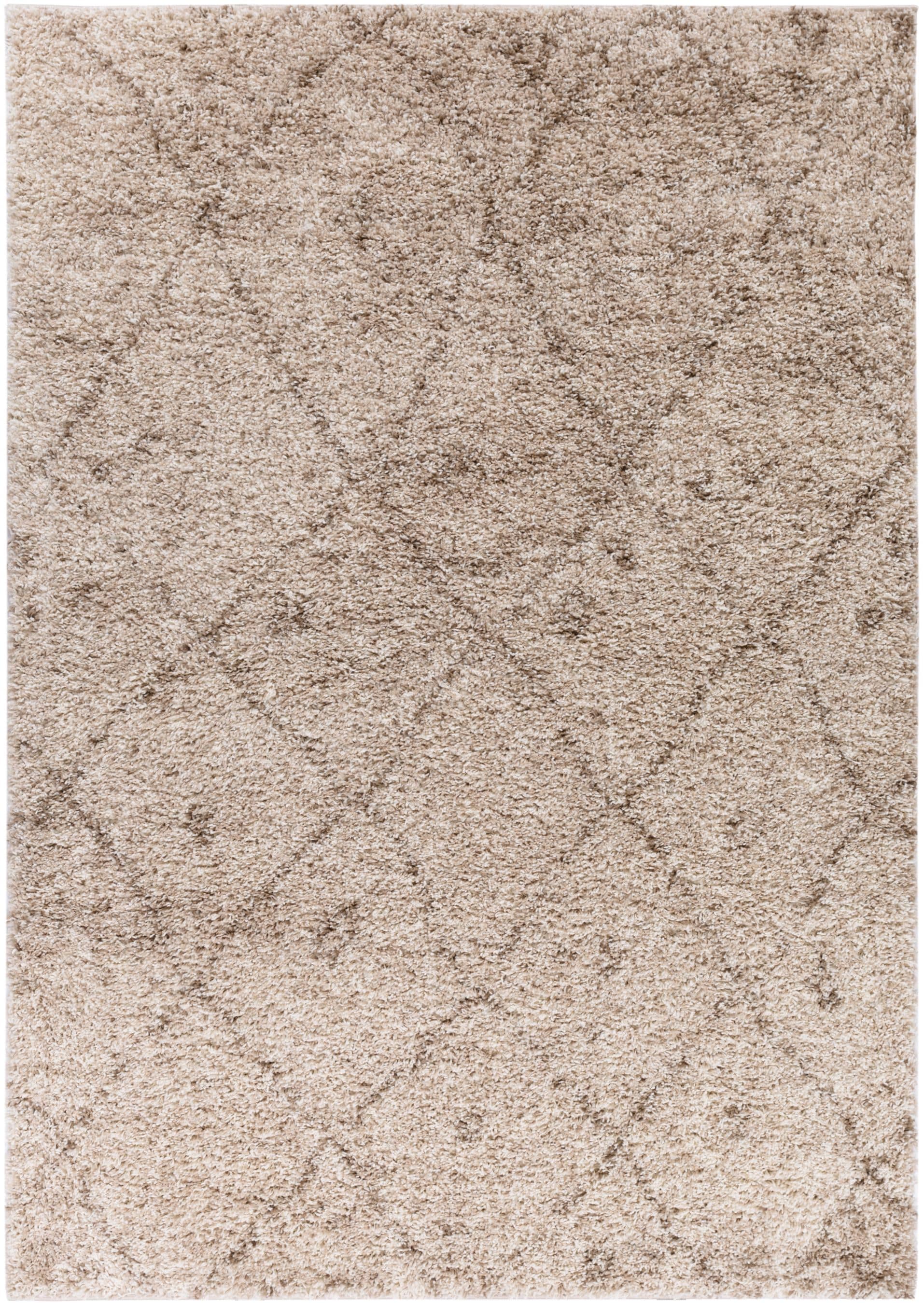 Ivory Rectangular Shag Rug with Moroccan Lattice 3'3" x 5'3"