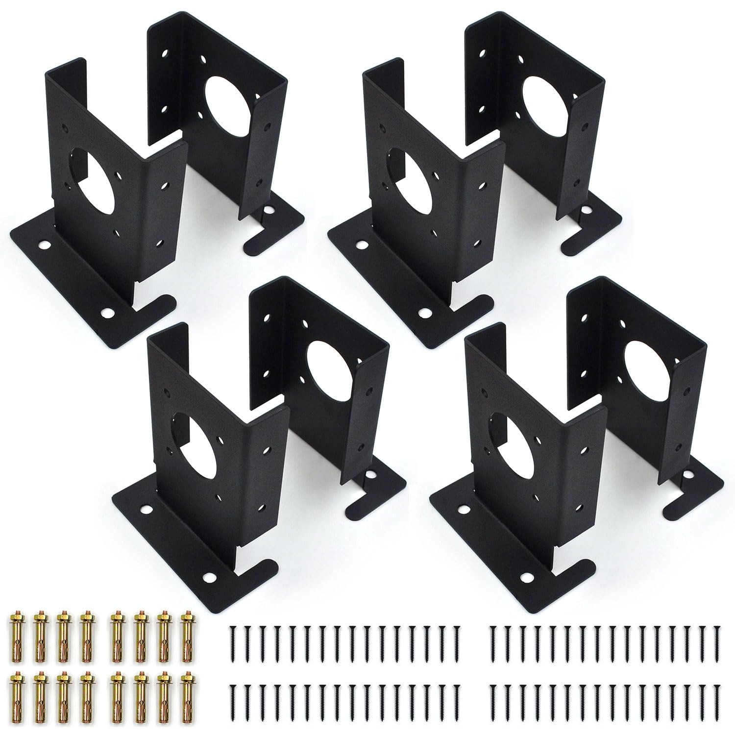 Phyfalip  8 pack 4x4 post bracket heavy duty adjustable wood fence anchor base for deck railing mailbox pergola carbon steel supports for