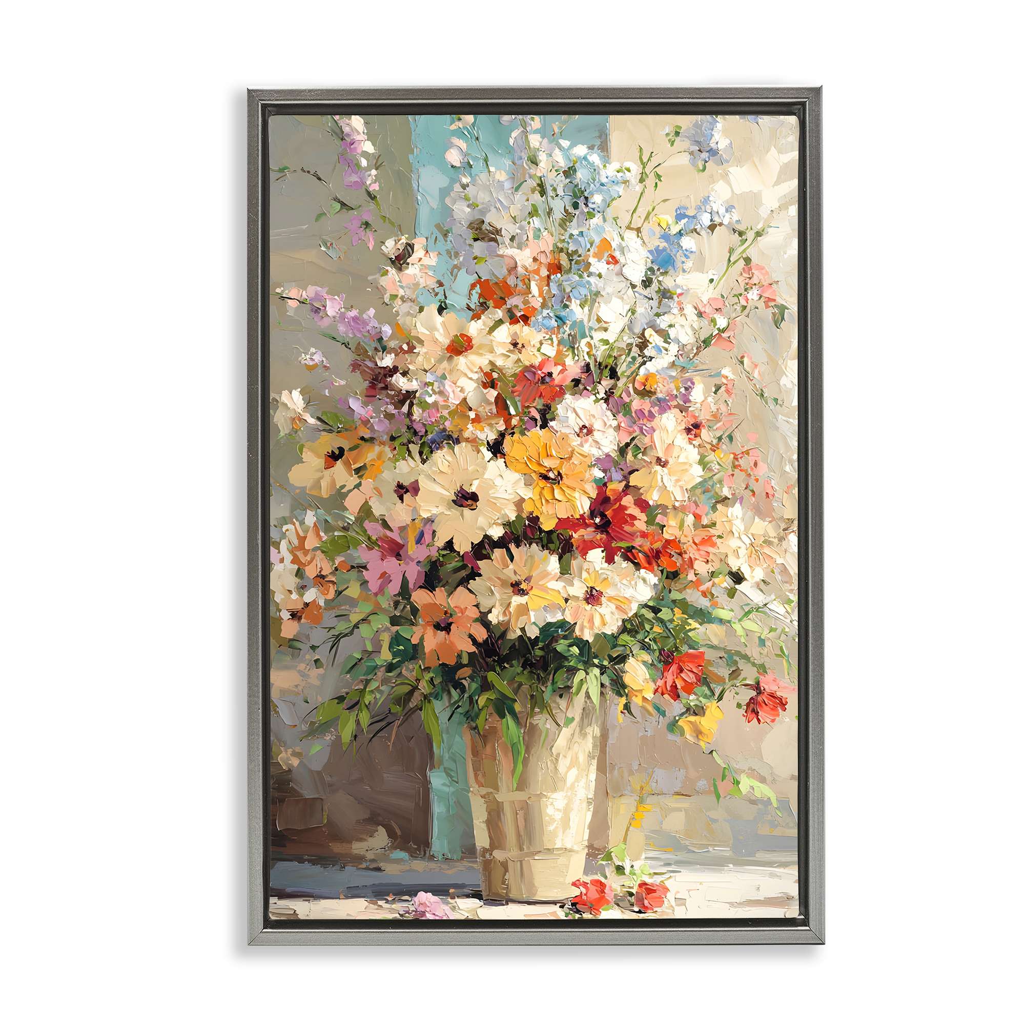 Stupell Industries BT-911-FFL-16X24 Happy Sunlit Bouquet Gray Framed Floater Canvas Wall Art By Franklyn Gregory 17 x 25