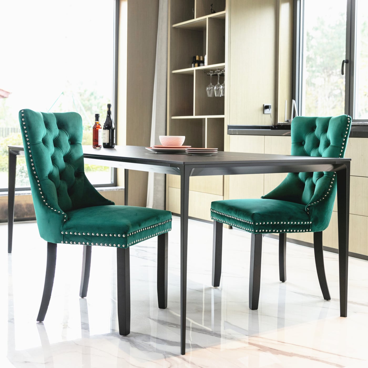 CHITA Set of 2 Contemporary Upholstered Dining Chairs with High Back ...
