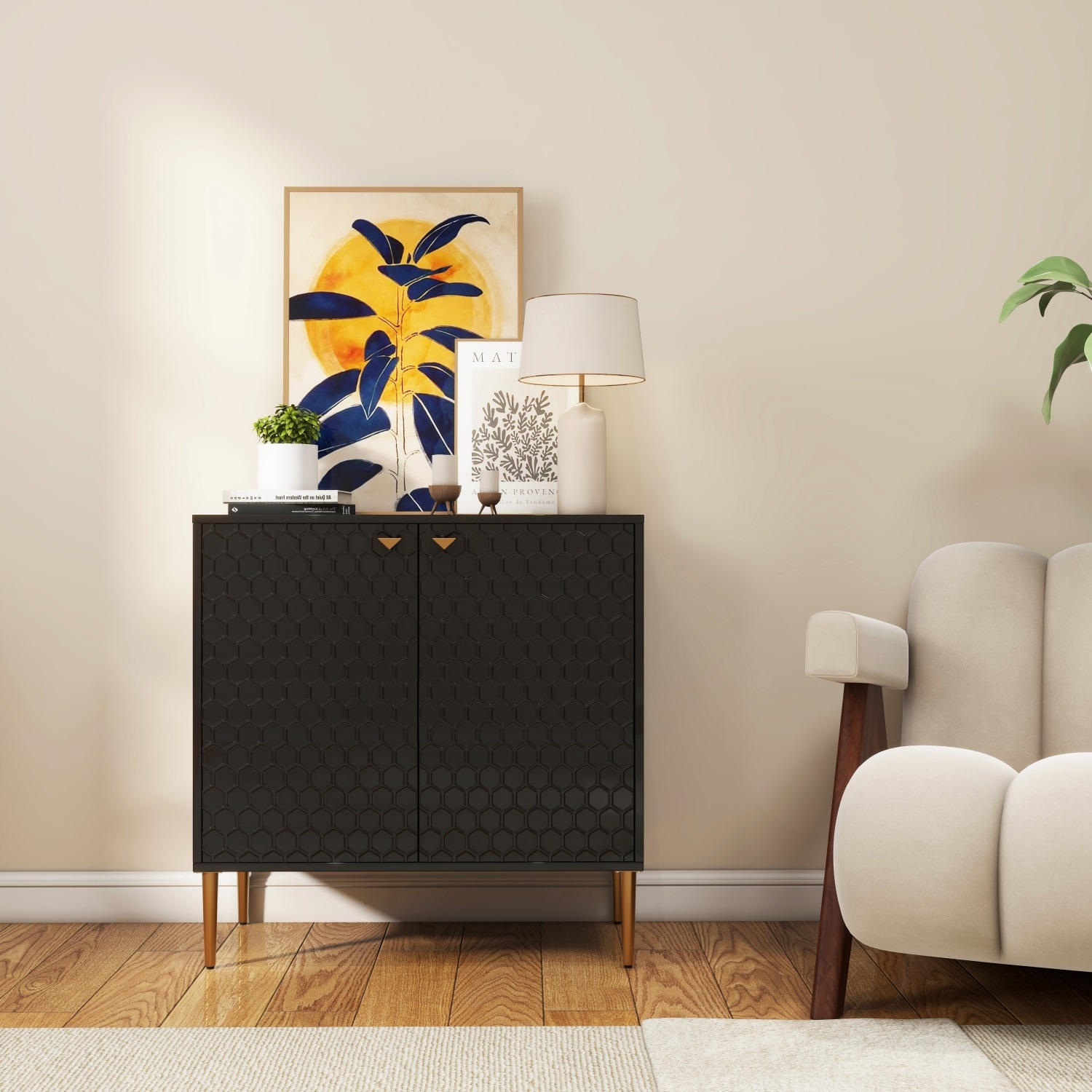 Mondawe MO-JH-001-BK 31.5-in W 2-Door Black Accent Cabinet