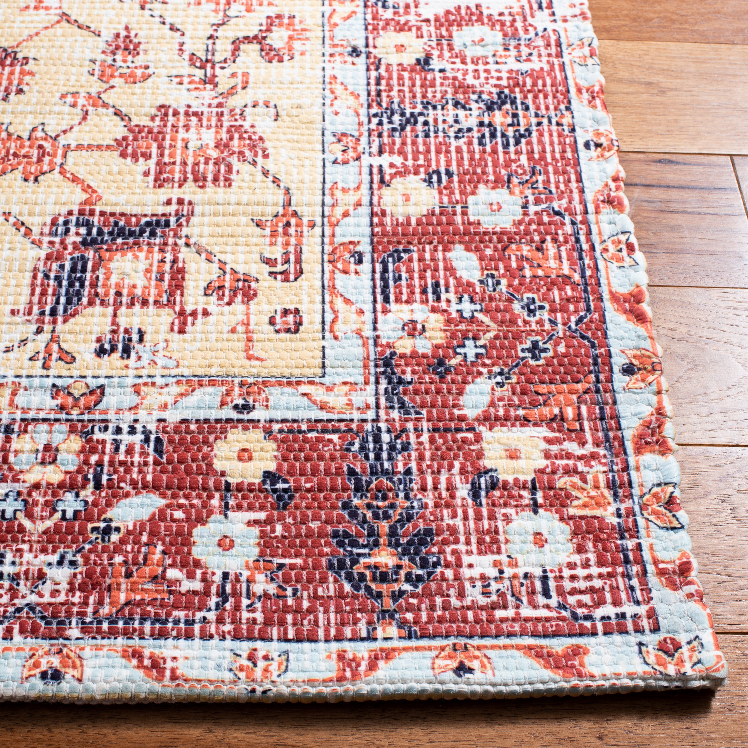 Saffron 6' x 6' Rust and Aqua Hand Loomed Cotton Area Rug