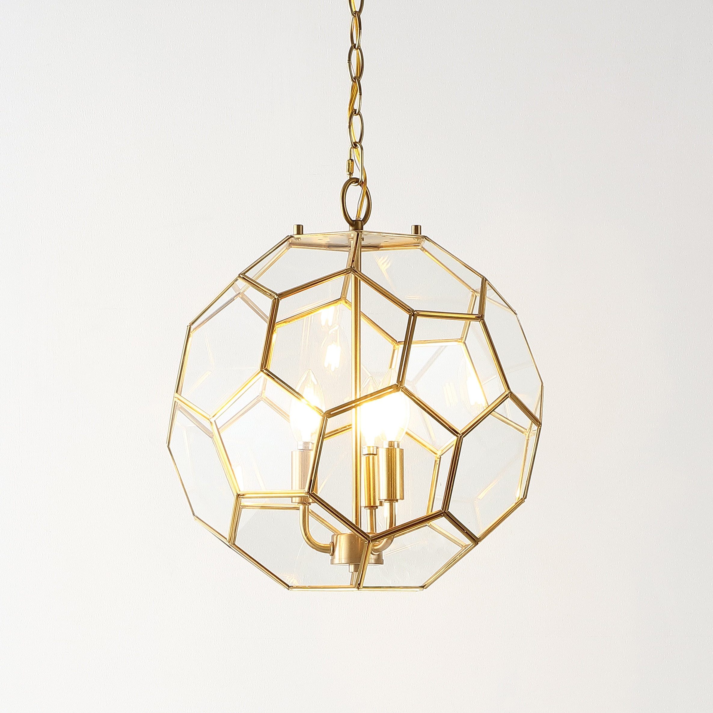 Bee 13.5" 3-Light Brass Gold and Clear Glass Pendant