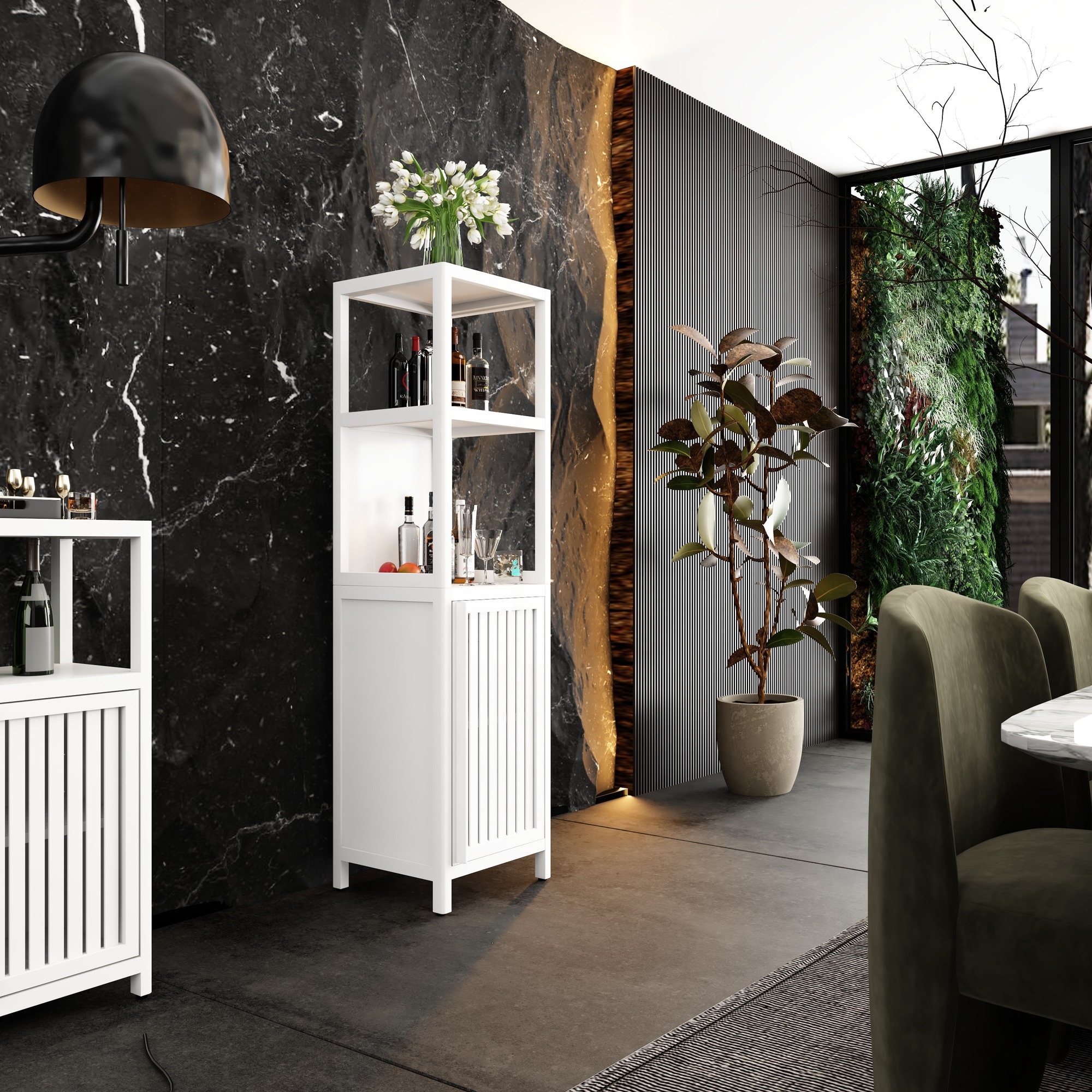 HyperDrop Cart White Bamboo Freestanding Bathroom Linen Storage Cabinet for Living Room and Bedroom