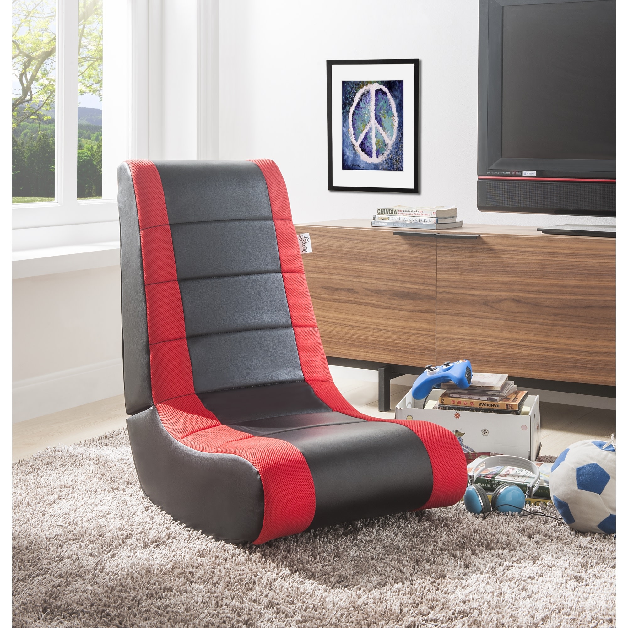 Loungie Rockme Video Gaming Rocker Chair Black/Red Nylon Gaming