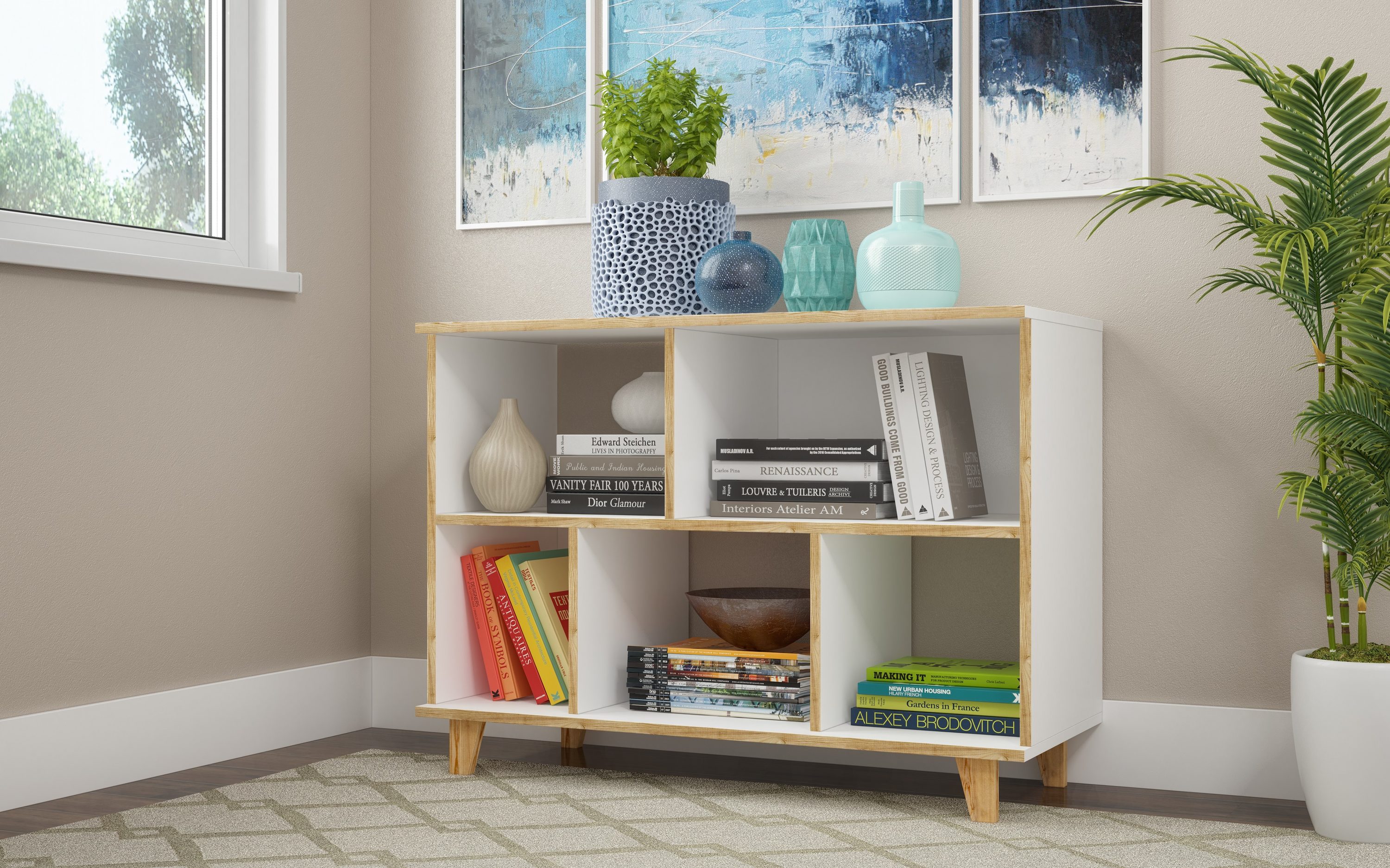 Manhattan Comfort 129AMC160 Minetta White Composite 5 -Shelf Bookcase ( 35.43-in W x 25.78-in H x 14.96-in D ) Finished