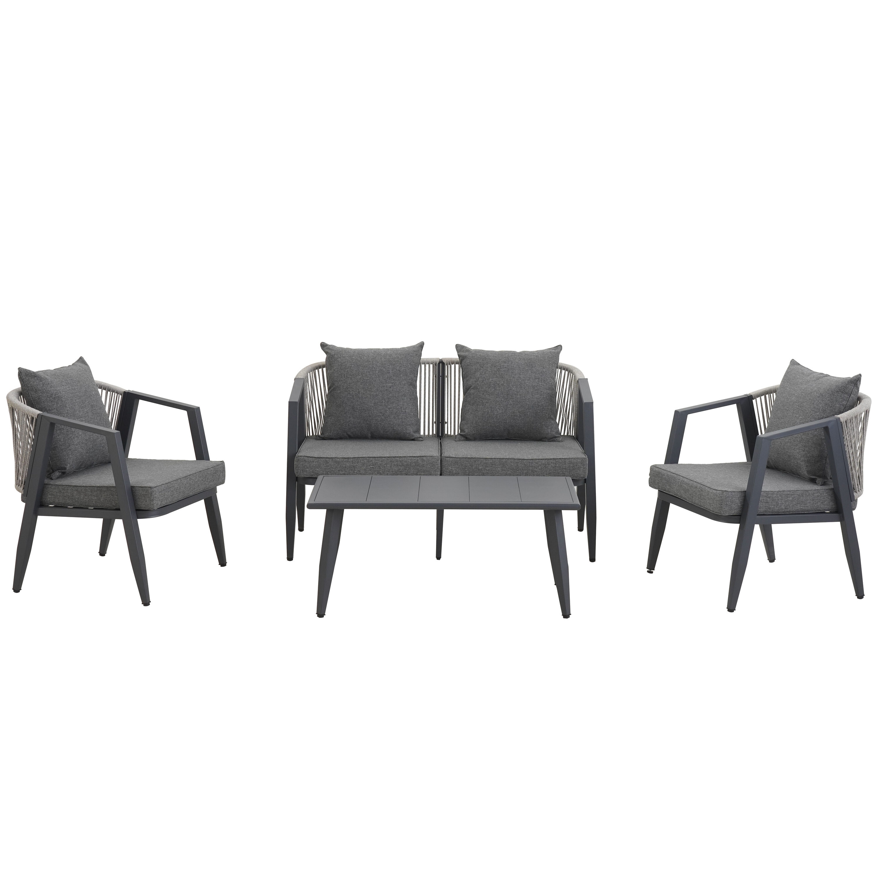 Mondawe MO-US-39AAE 4 -Piece Patio Conversation Set with Gray Cushions