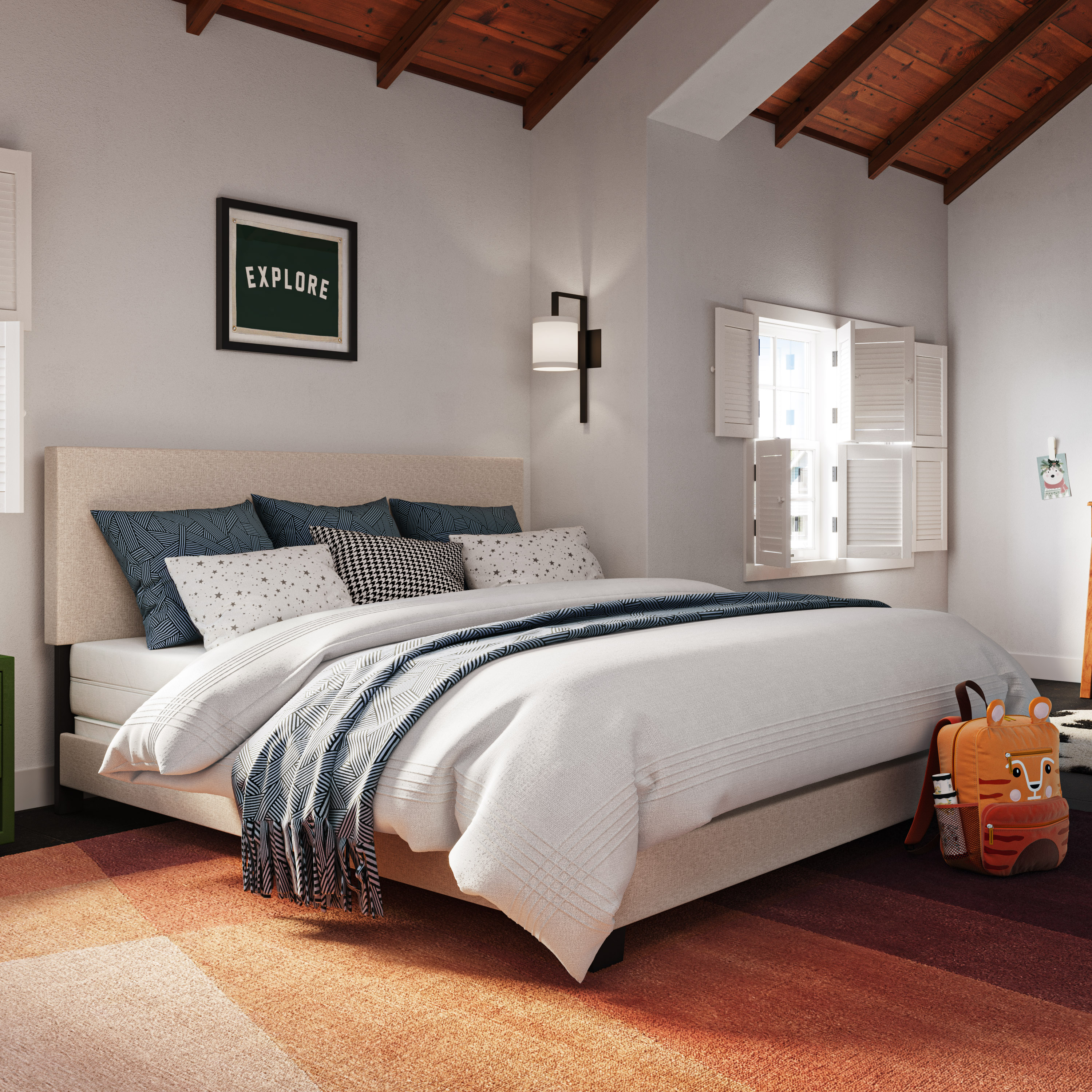 Celeste Beige Upholstered King Bed with Padded Headboard