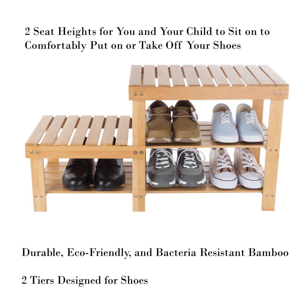 KKTONER Bamboo Shoe Rack 2 Tiers Shoe Bench Bathroom Storage Organizer