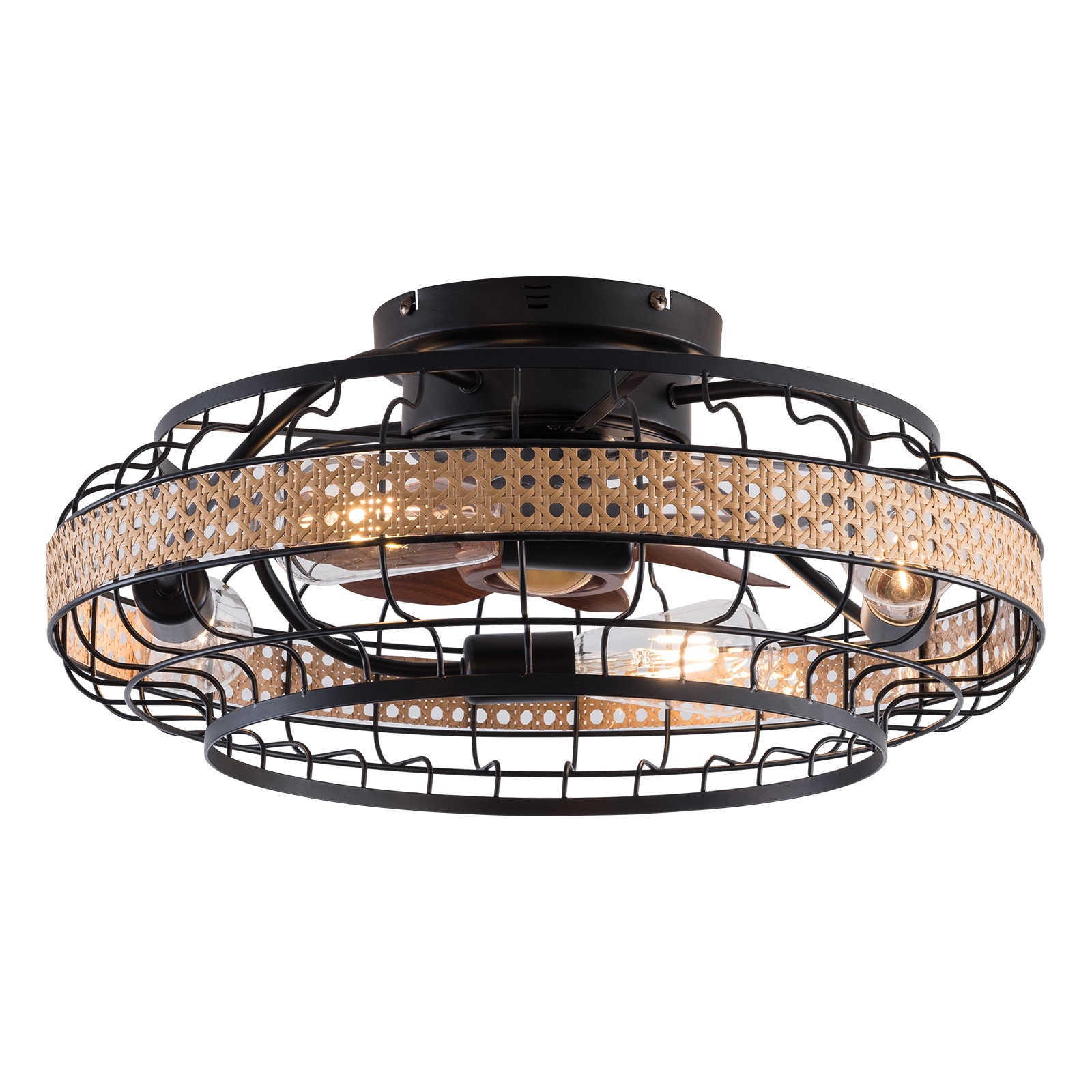 Oukaning KBUCAN8Q99-1 18.5-Inches Bamboo Weave Reverse with ABS Blades Indoor Flush mount Cage Ceiling Fan With Light and Remote ( 7 -Blade)