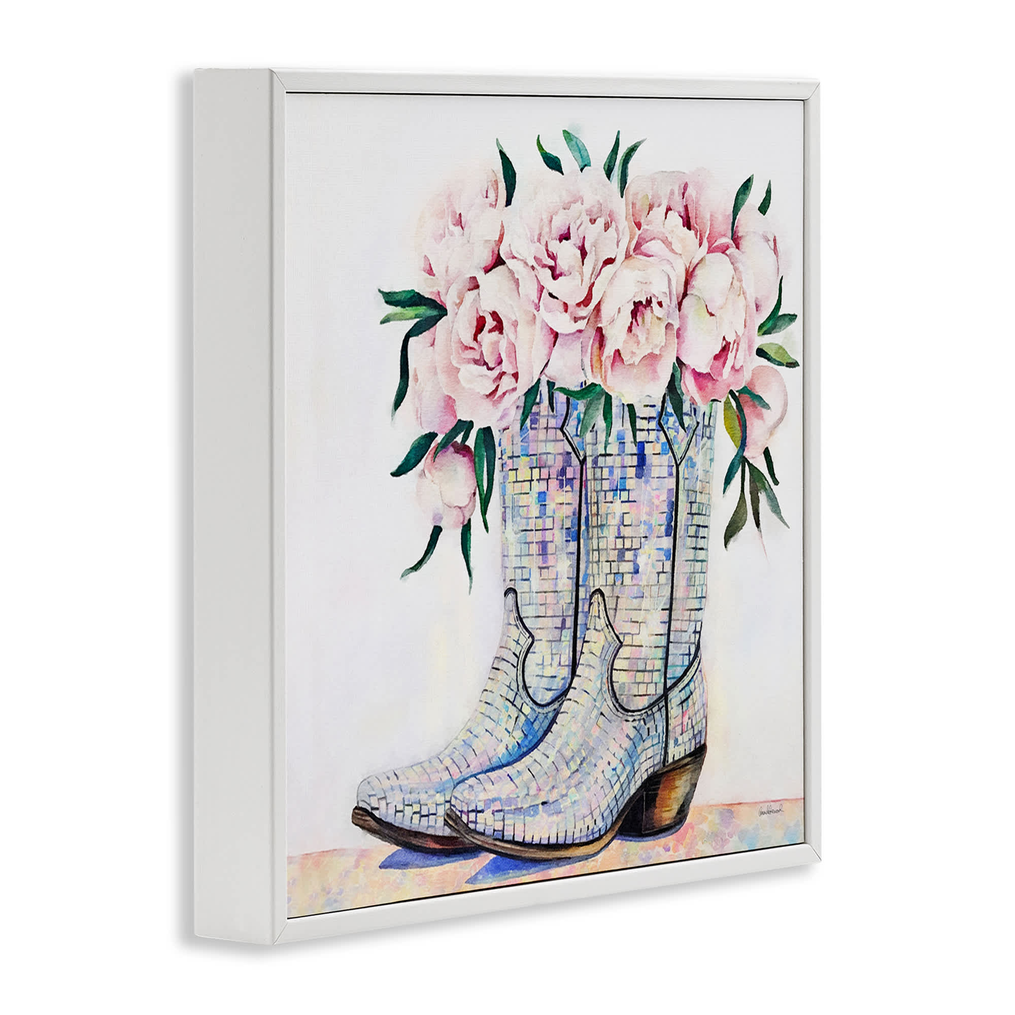 Stupell Industries Rose Filled Cowgirl Boots White Framed Giclee Art By ...