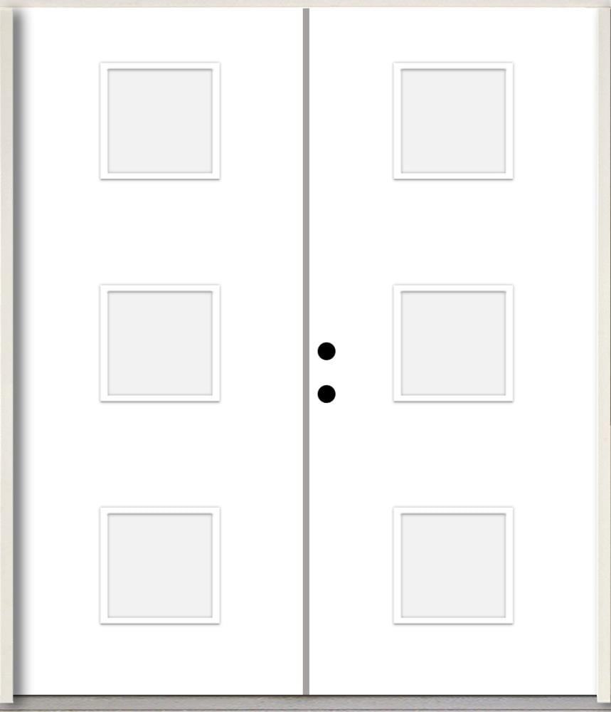 RELIABILT LO1066481 Spotlights 64-in x 80-in x Fiberglass 1/4 lite Right-hand inswing Modern White Paint Painted Prehung Double Front Door Insulating core