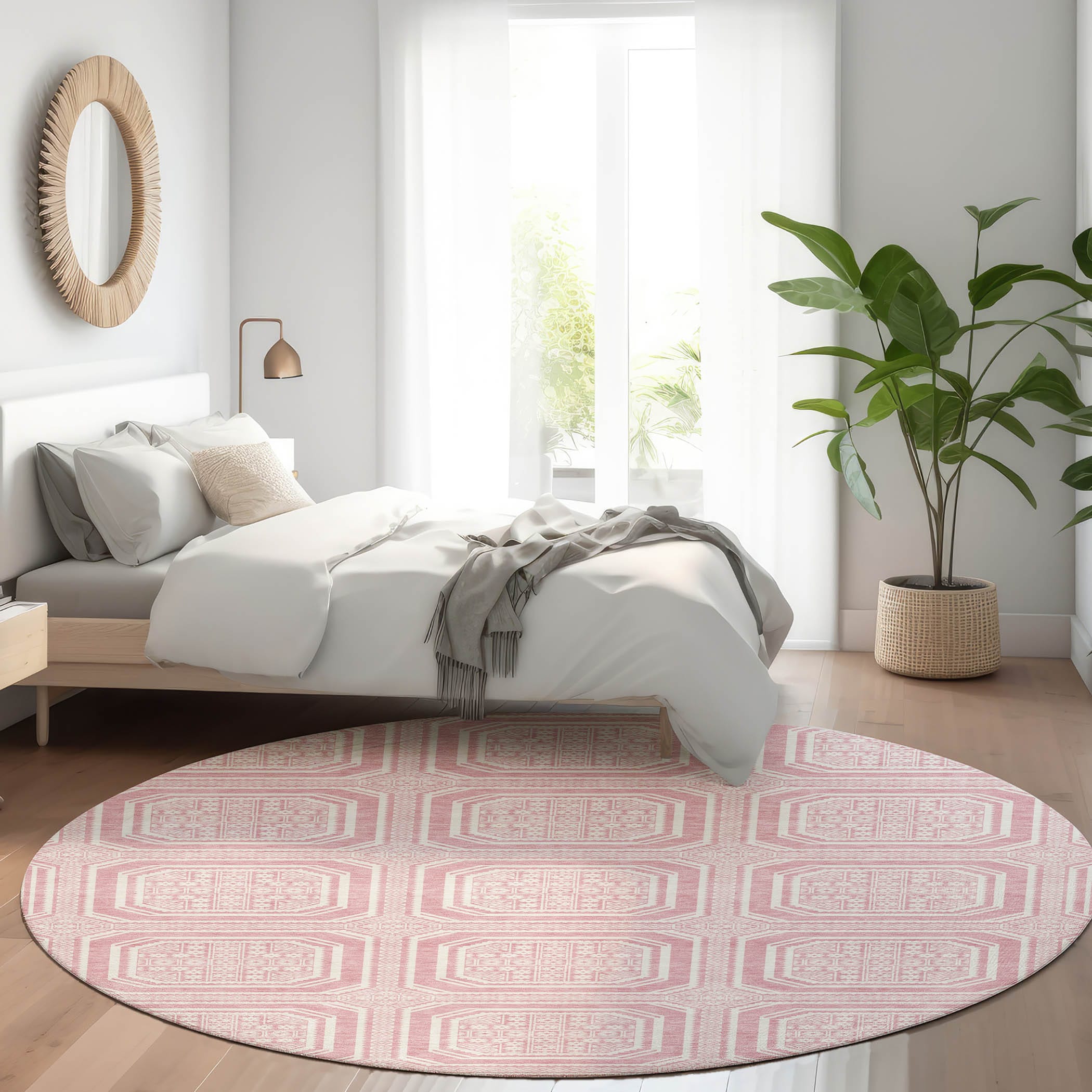 Addison Rugs ACN1461PI8RO Chantille ACN1461PI 8 x 8 (ft) Polyester Pink Round Indoor/Outdoor Geometric Machine washable Area rug