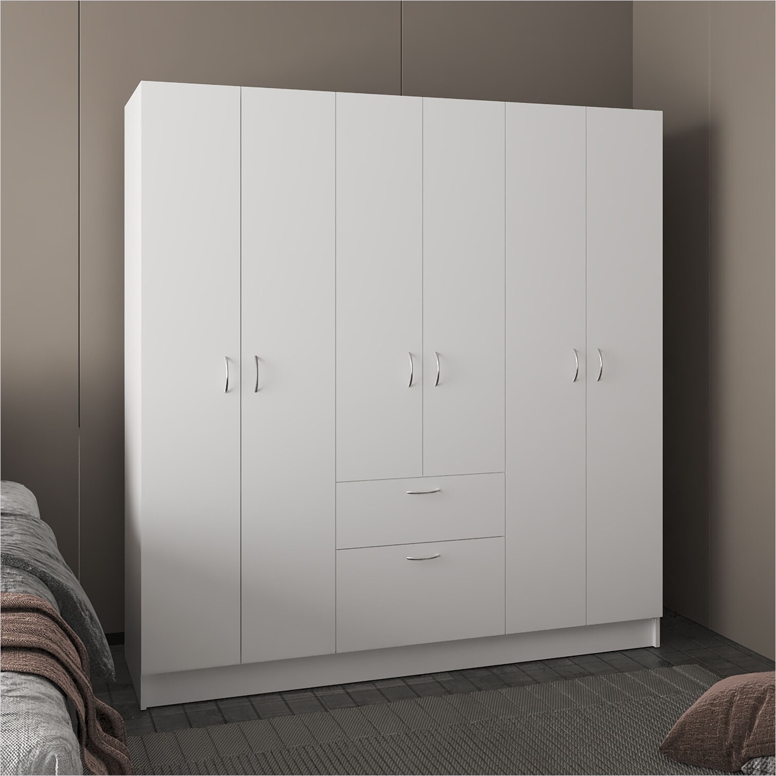 Naturefalls Classic White MDF Armoire with 3 Doors Hanging Rods Shelves ...