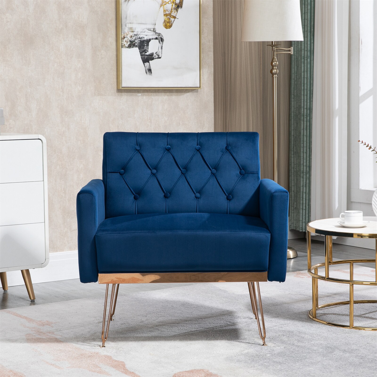 BESTCOSTY Contemporary Navy Accent Chair With Metal Frame Modern   63523484 