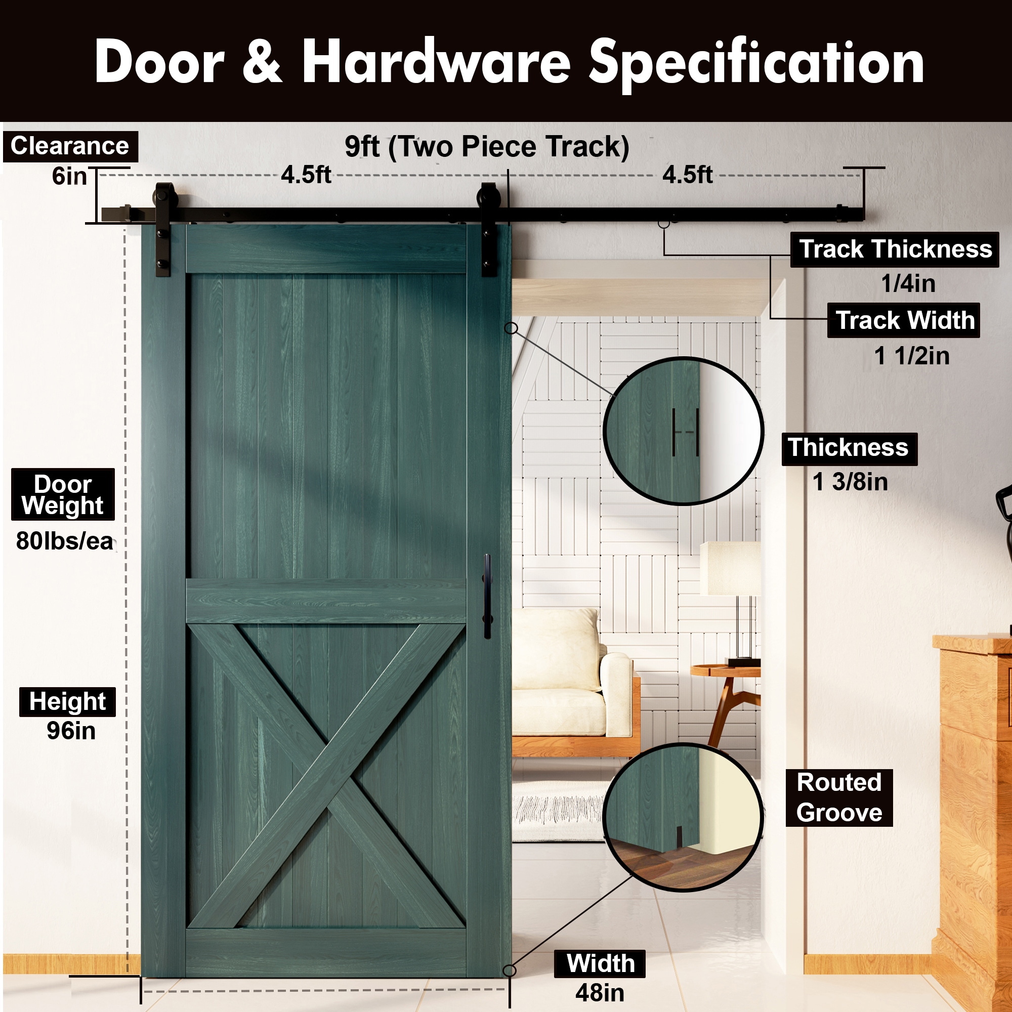 HOMACER YT1TGH108C-4896-X-RP Barn-Doors - View #7
