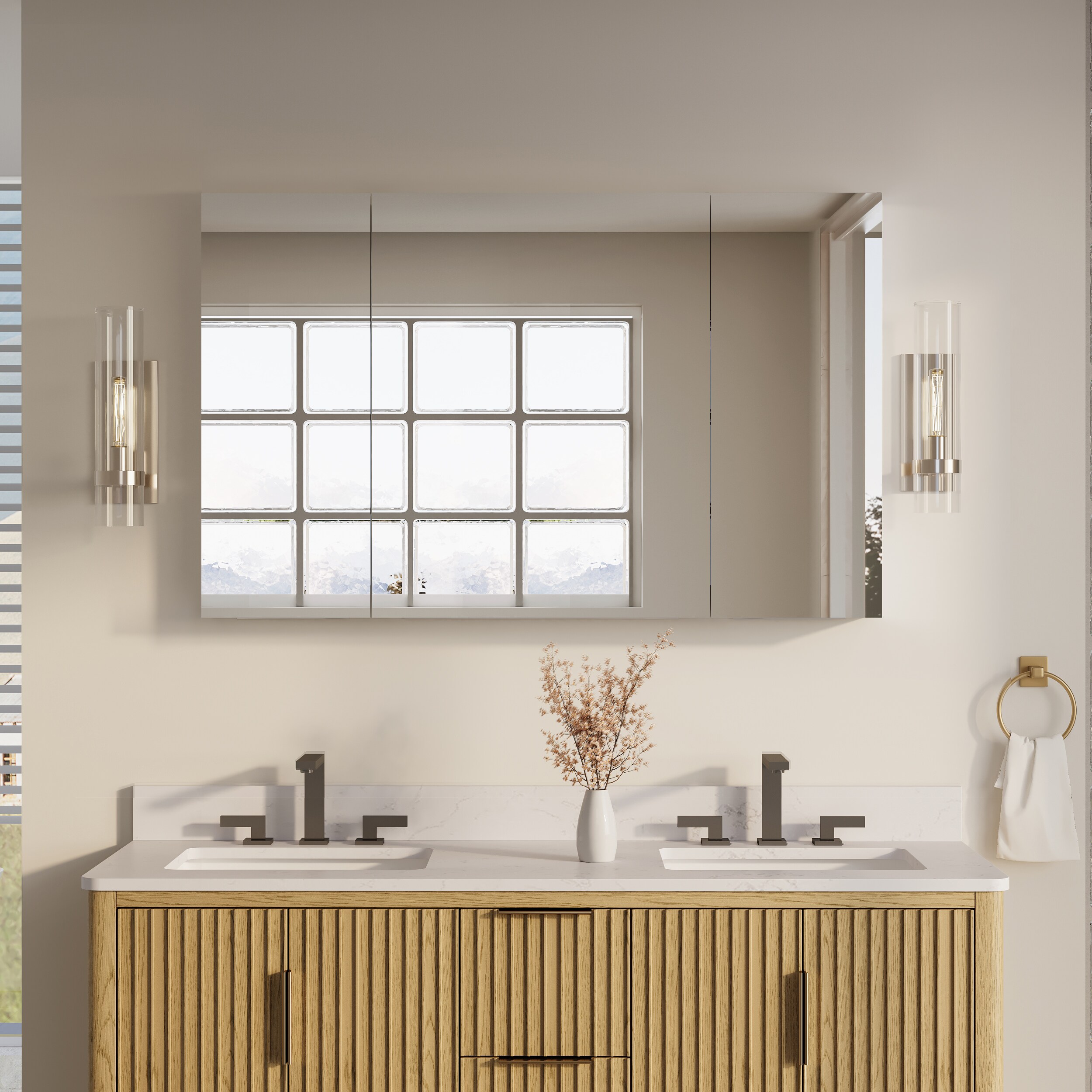 Iseryn MC 48-in x 30-in Surface/Recessed Mount Silver Mirrored Rectangle Soft Close Medicine Cabinet