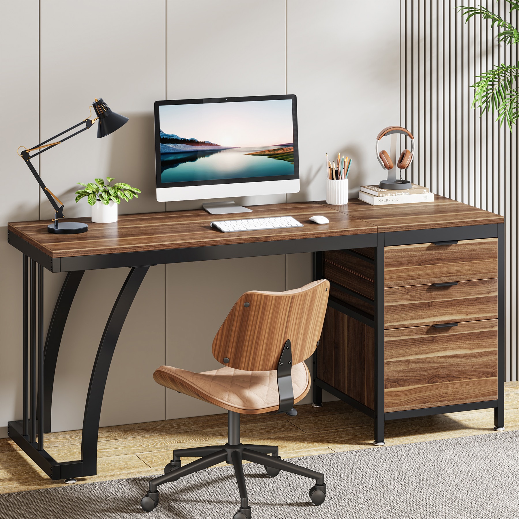 Fnova LWTJ-M0048 Office Conference Table Brown 1 -Person Conference table ( 59.06-in W x 29.53-in H )