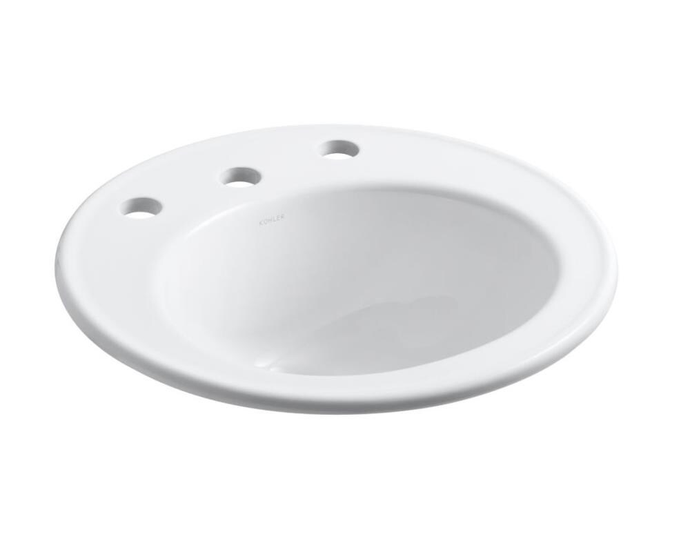 KOHLER Brookline White DropIn Round Traditional Bathroom Sink (19in x
