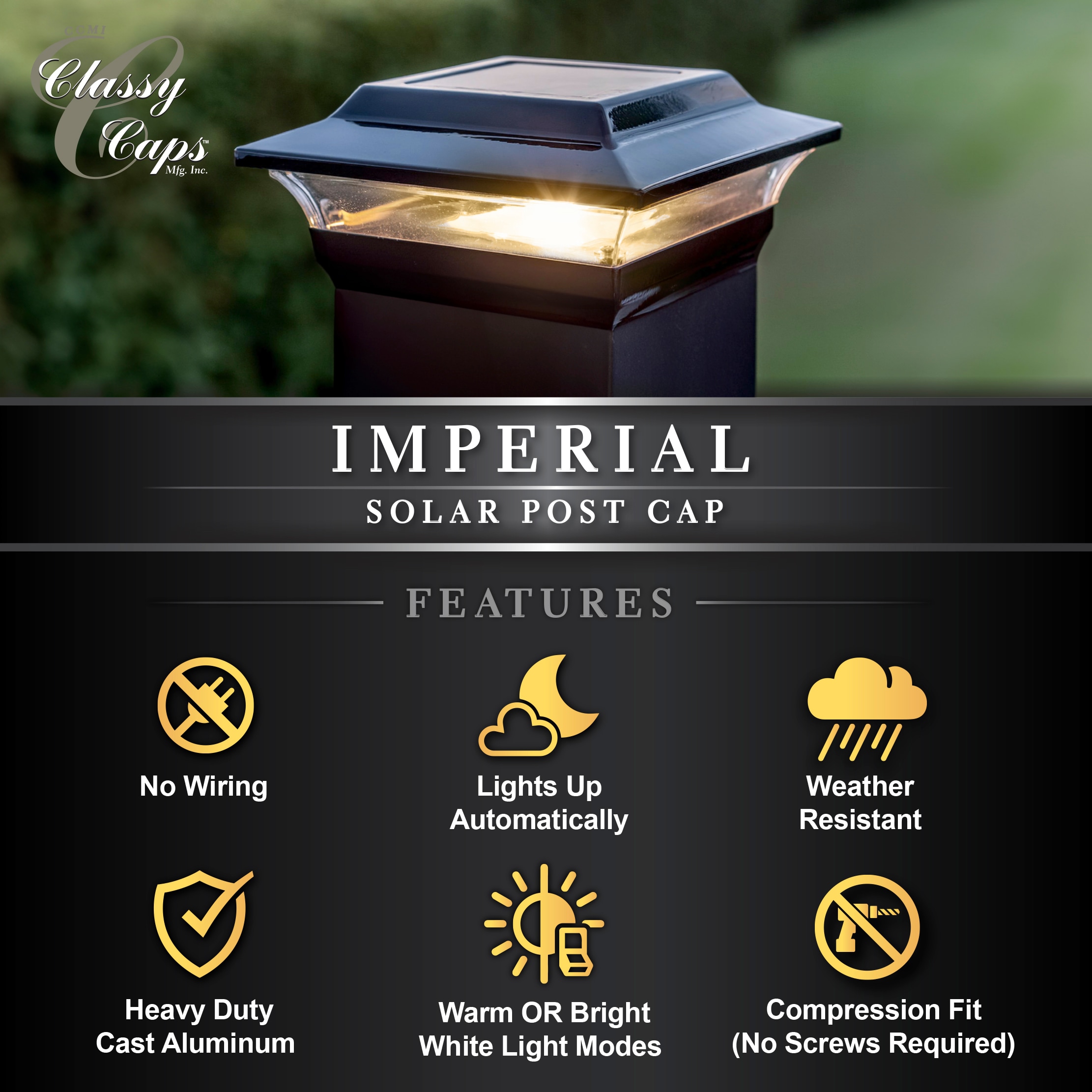 Black Aluminum LED Solar Post Cap Light for 5" x 5" Posts