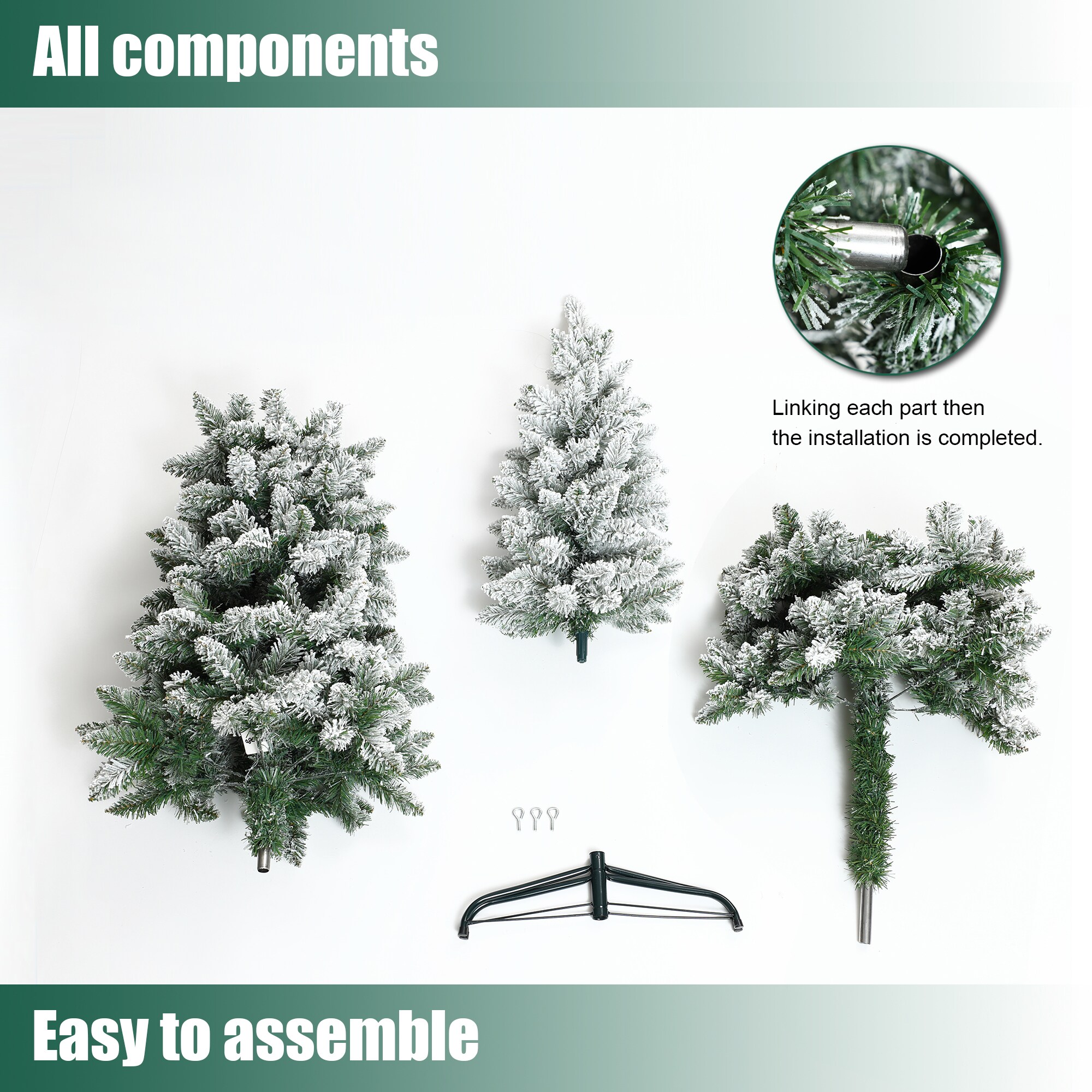 7.4ft Slim Flocked Green PVC Christmas Tree with Metal Stand