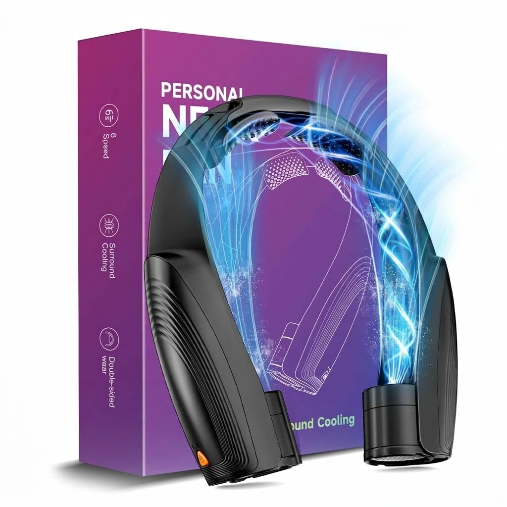 Vrbgify  portable neck fan 6 speed 360 degree cooling wearable hands free fan USB C rechargeable 20 hour runtime for travel outdoor 1 Piece