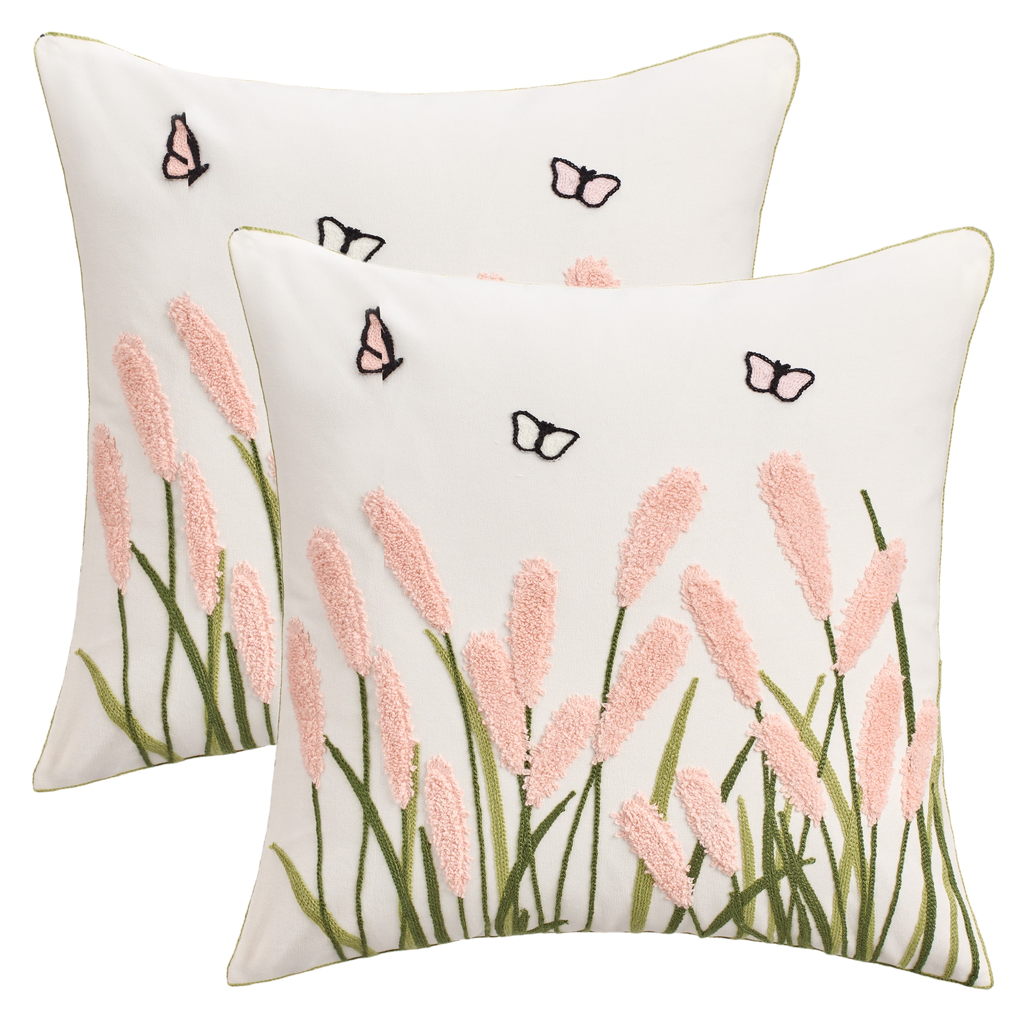 Unique Bargains 2pcs Cotton Boho Decorative Throw Pillow Covers Plant Embroidery Soft Square Pillowcase for Sofa Bedroom Living Room 18 x 18 Inch Light Pink