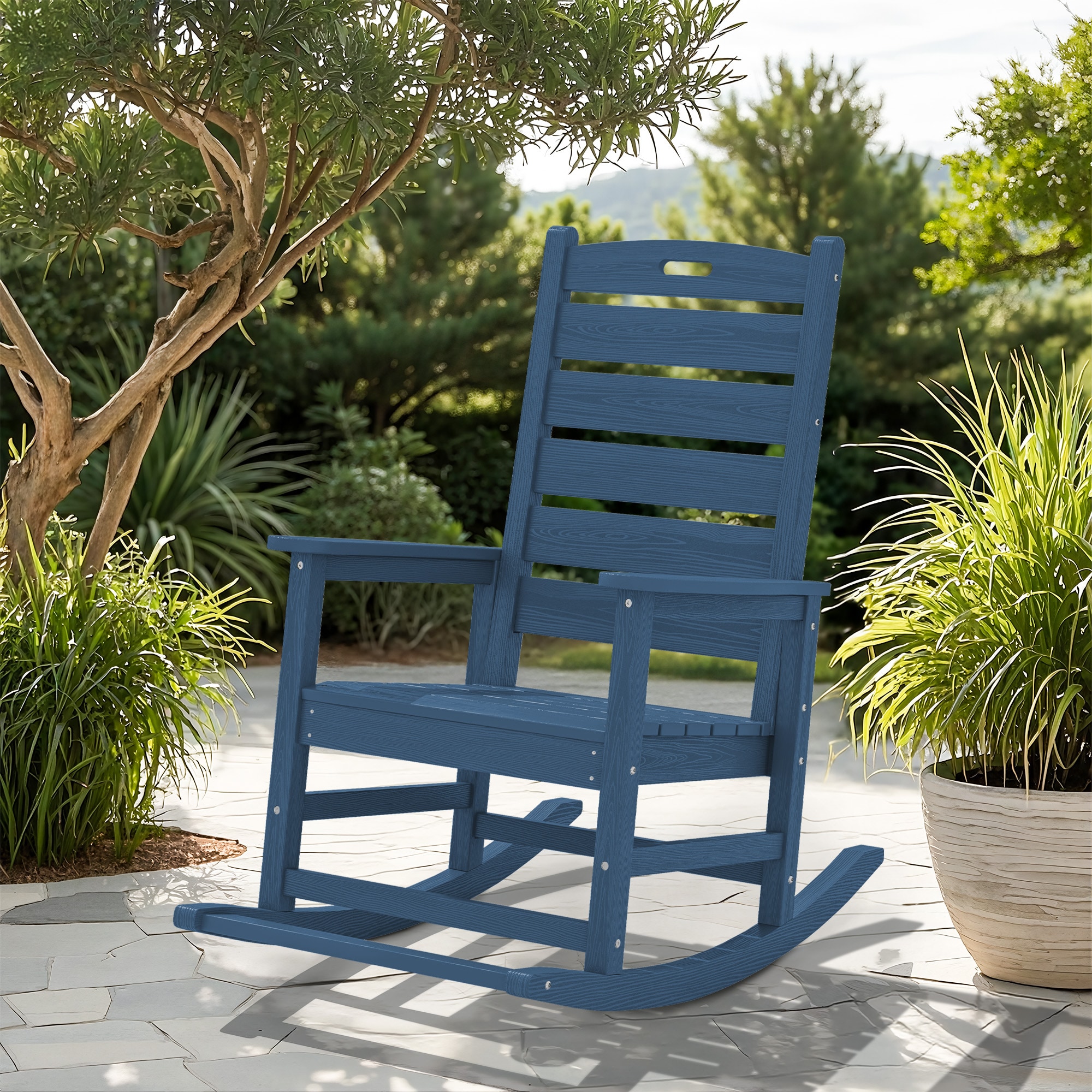 VOUA WYYY-NV Poly Navy HDPE Frame Rocking Chair with Solid Seat