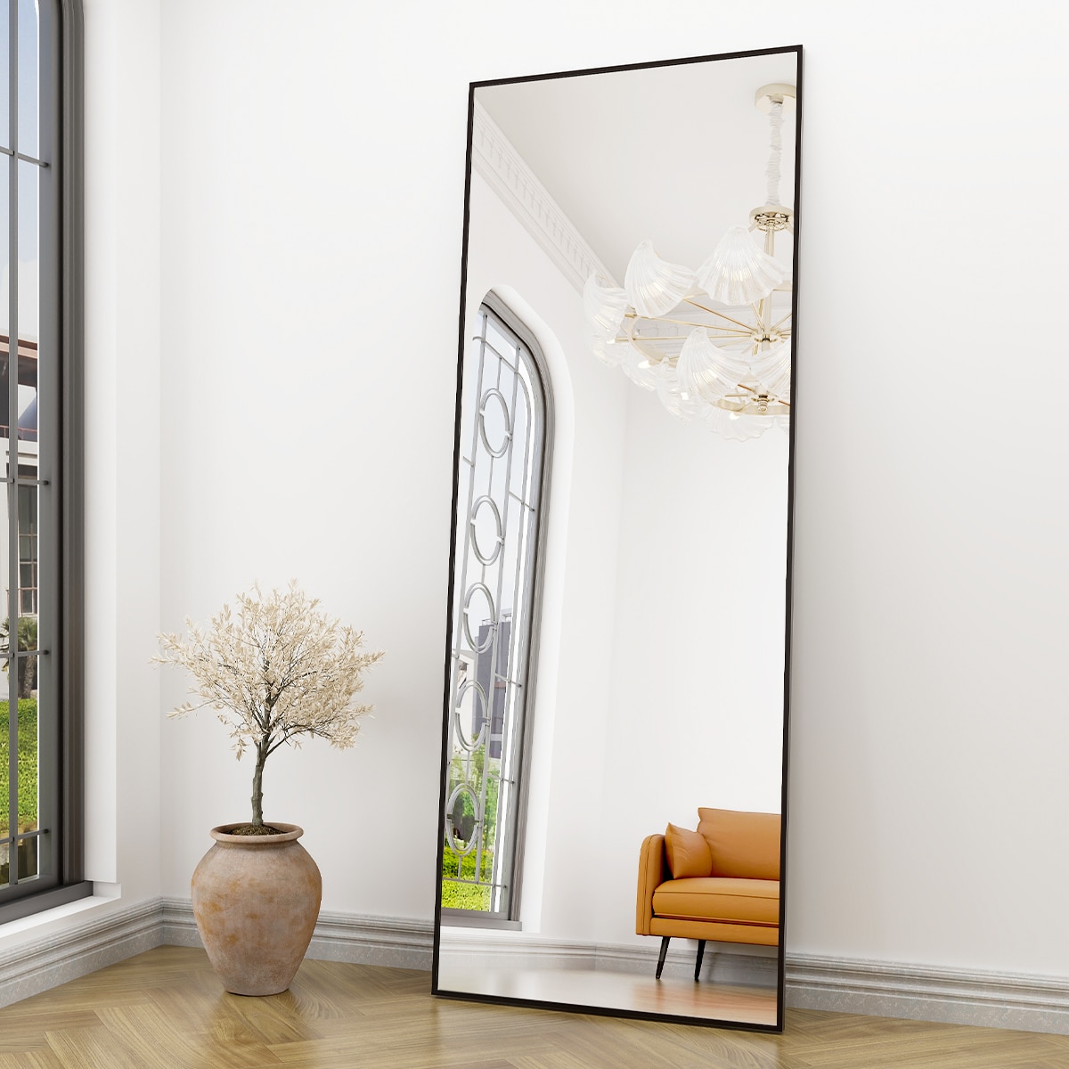 BEAUTYPEAK 20.5-in W x 63.4-in H Black Framed Full Length Floor Mirror ...