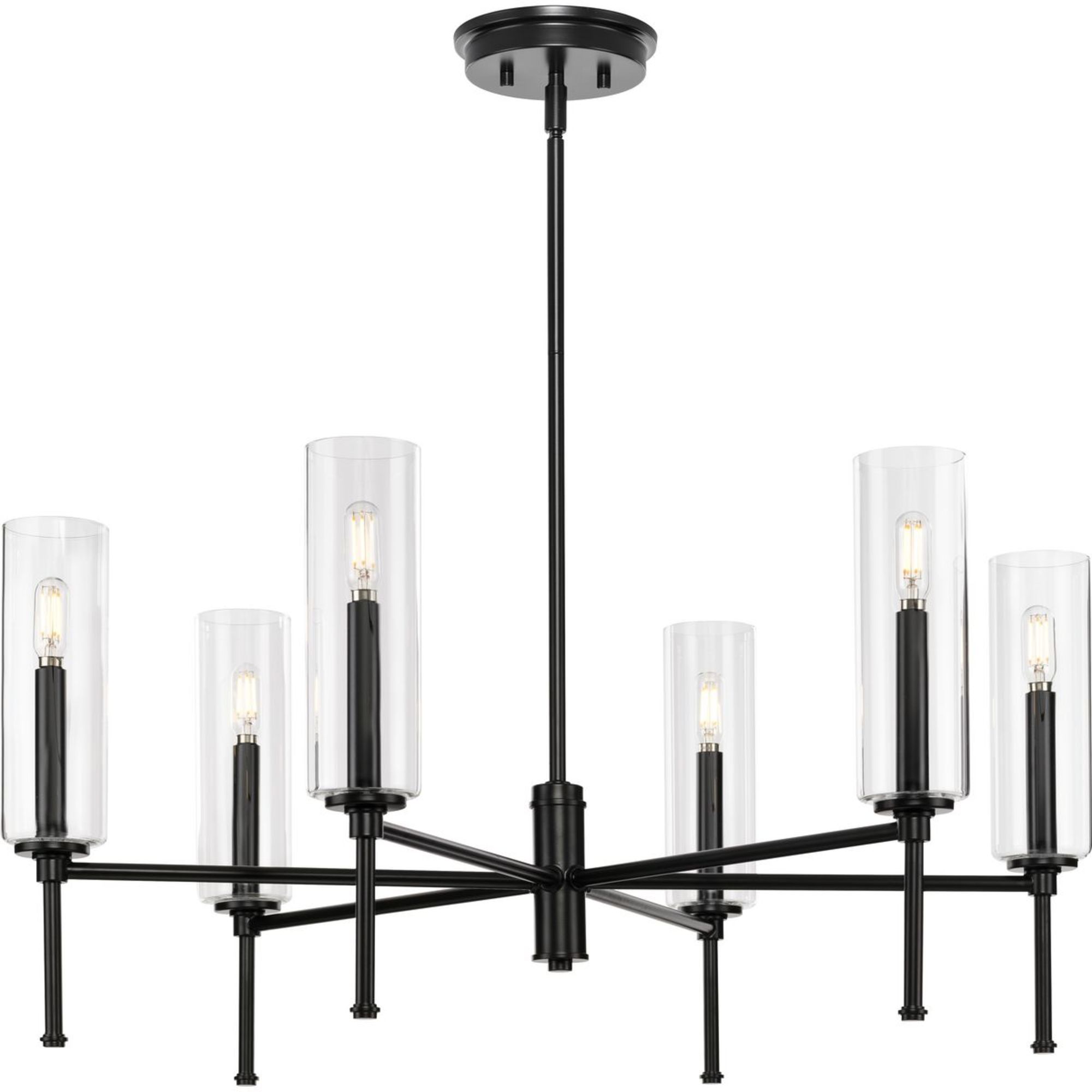 Elara Matte Black Steel 6-Light Chandelier with Clear Glass Shades