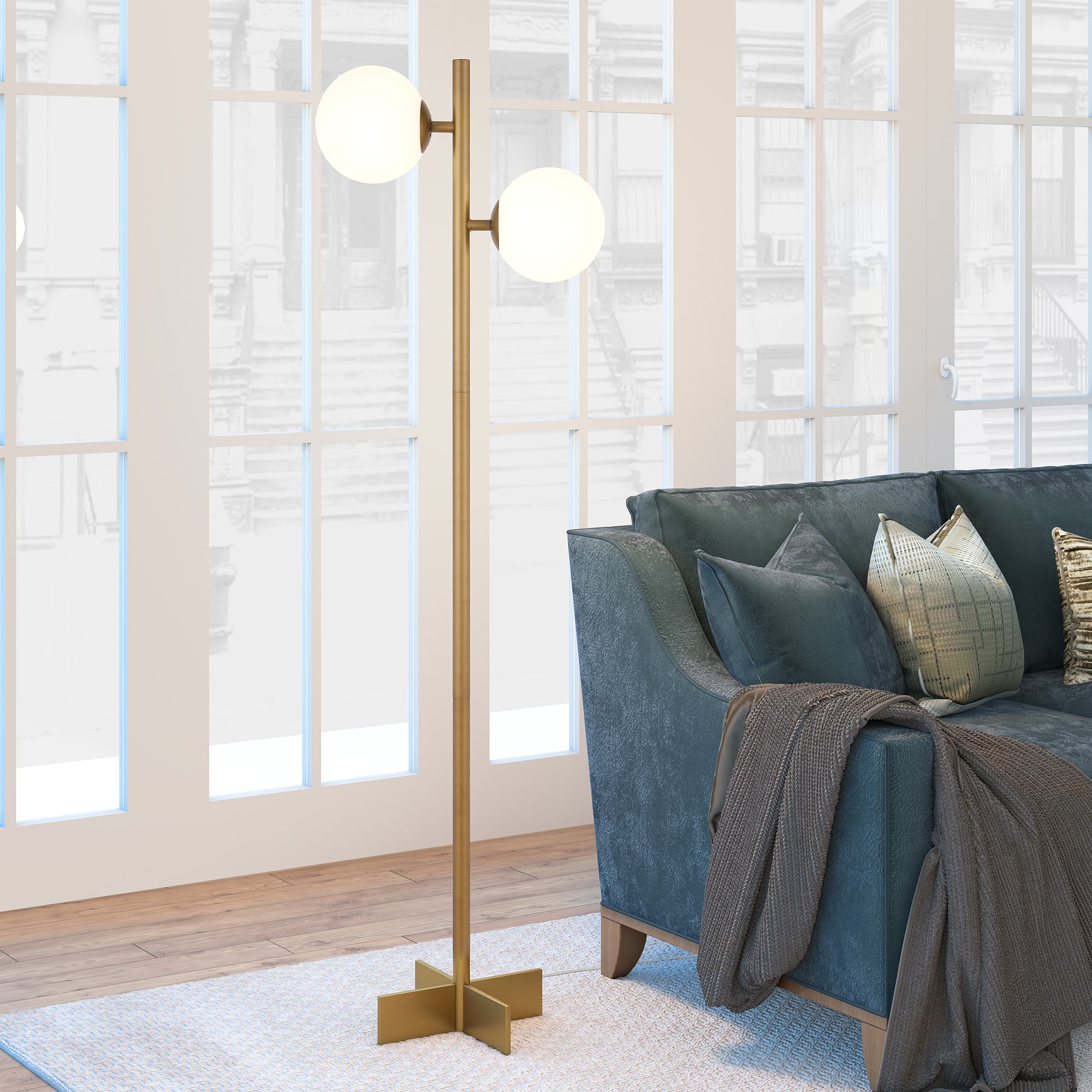 Hailey Home FL0120 Twee 70.5-in Brass Standard Floor Lamp with Glass Shade