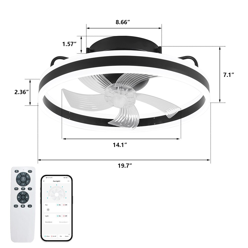 GoYeel 19.69-in Black Integrated LED Indoor Flush Mount Smart Fandelier ...
