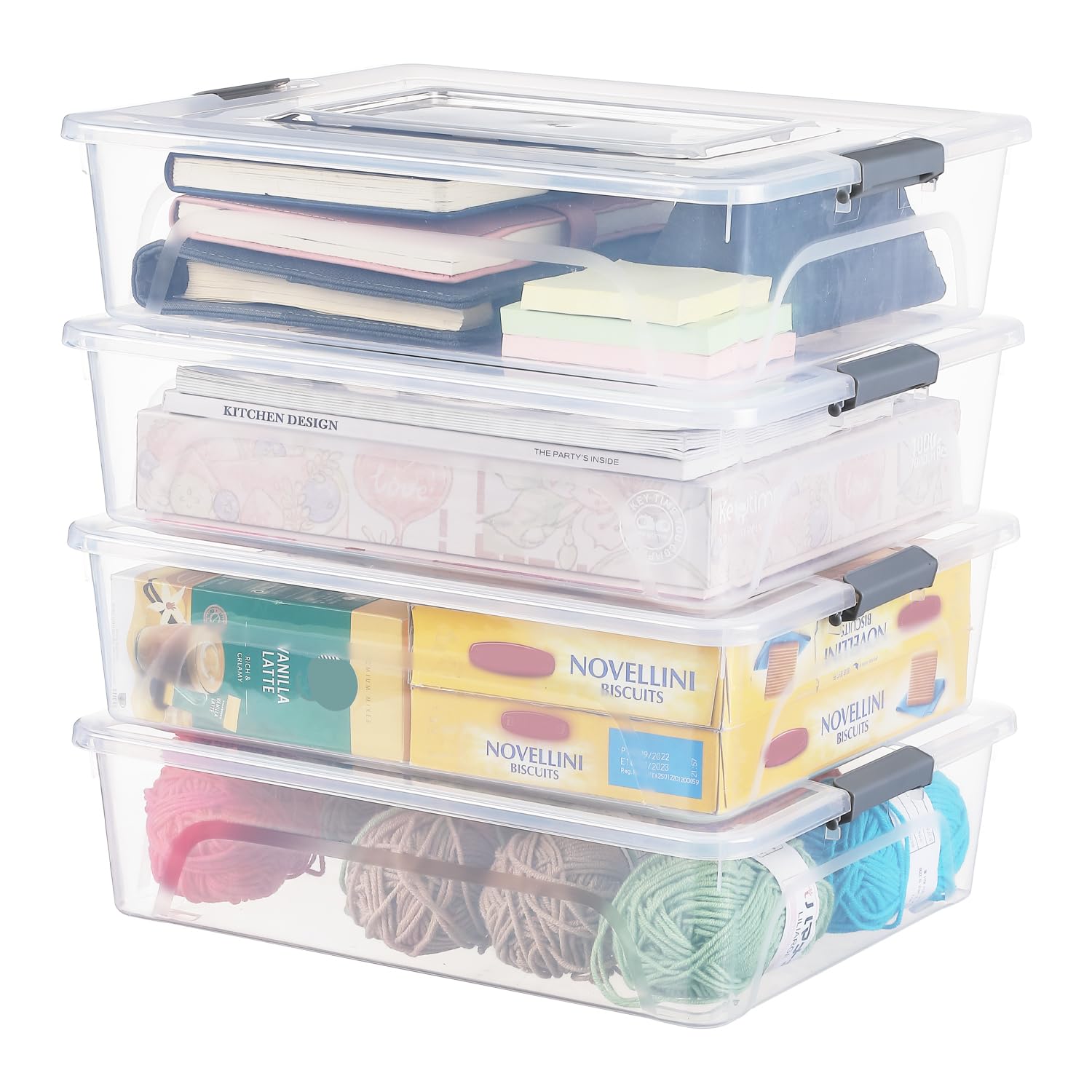 PUPWE 4 Pack 10 Quart BPA Free Plastic Storage Bins With Latching Lids Stackable See Through Organizer For Crafts And Home Supplies