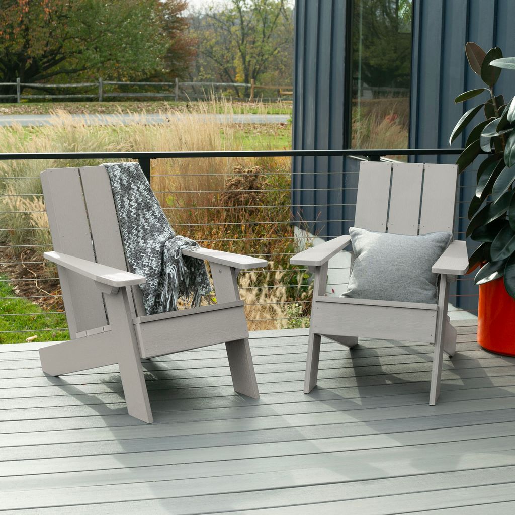 highwood AD-KITCHRAD04-HGR Italica Modern Set of 2 Harbor Gray Poly-lumber Frame Stationary Adirondack Chair with Slat Seat