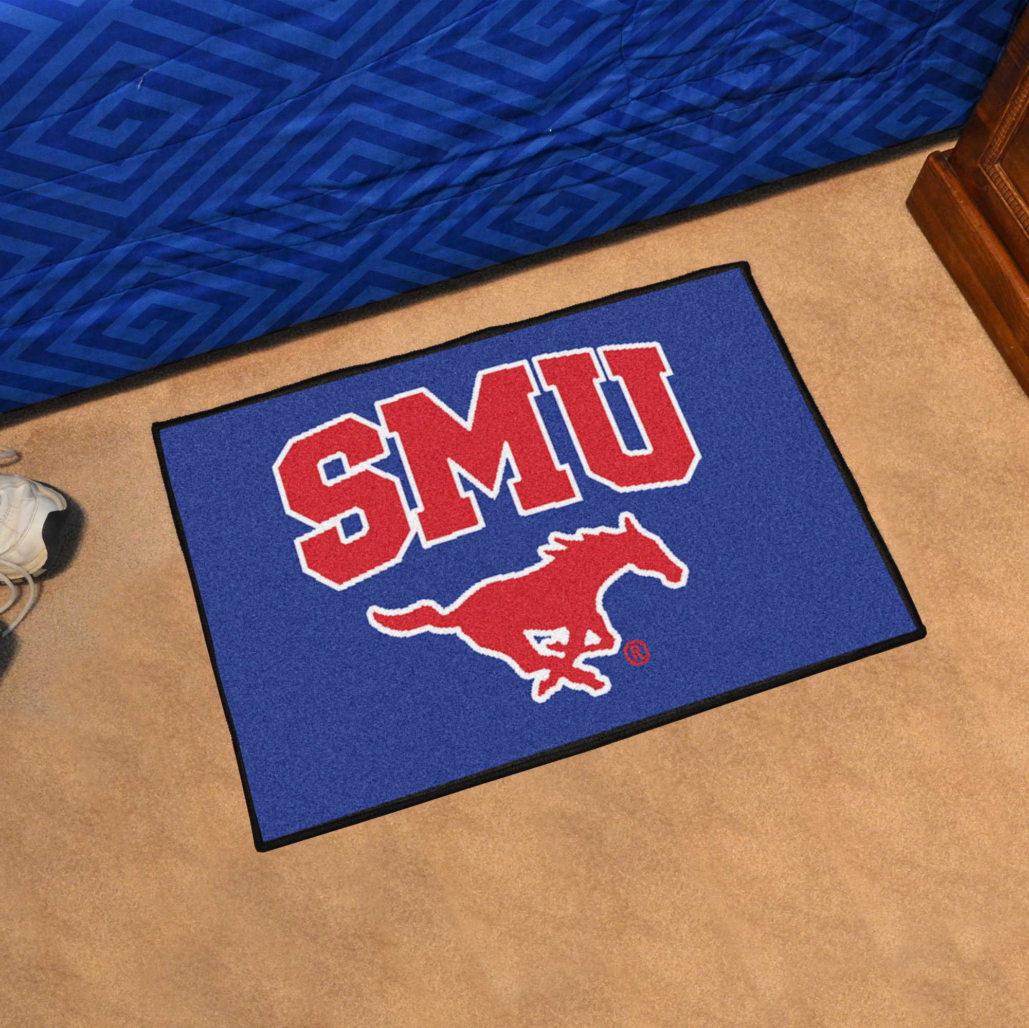 FANMATS SMU Mustangs 1-1/2-ft x 2-1/2-ft Blue Rectangular Indoor Door Mat