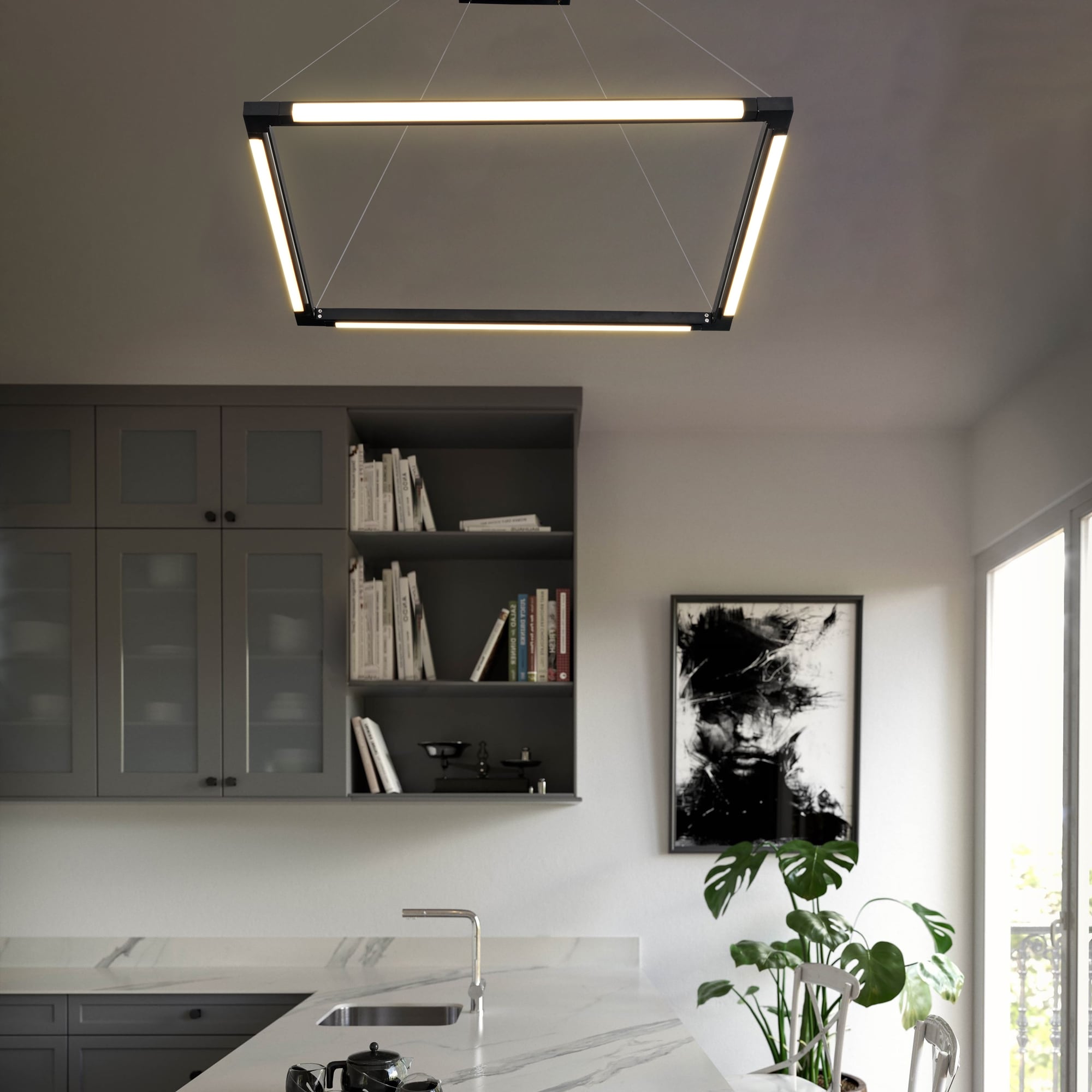 Atria Crystal Black 24" Square LED Adjustable Chandelier