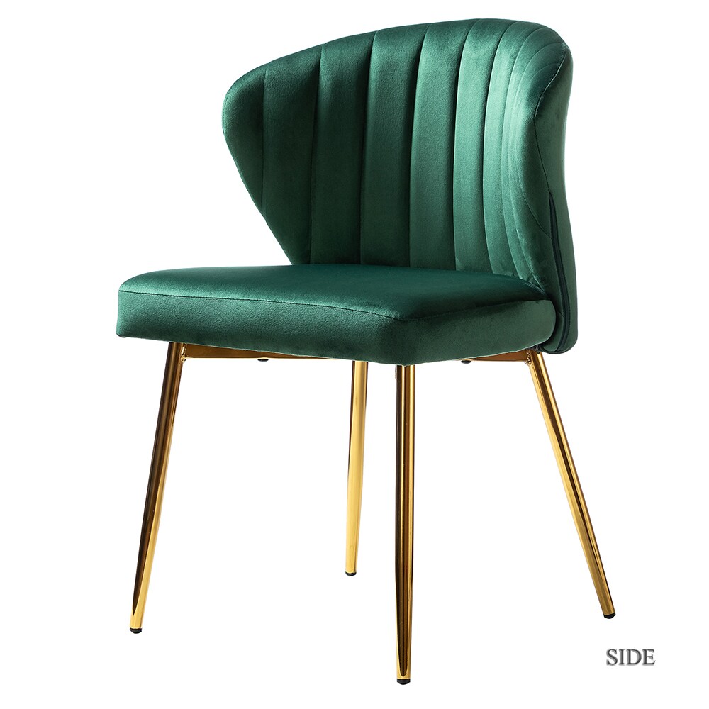 Green Velvet Upholstered Side Chair with Gold Metal Legs