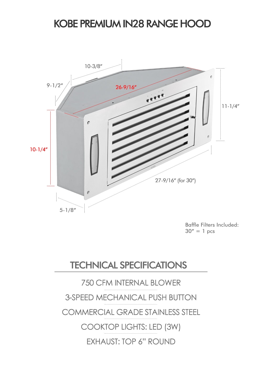 KOBE Range Hoods IN2830SQB-XX Undercabinet-Range-Hoods - View #3