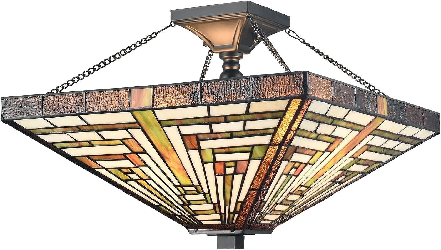 Claxy XT-B7259-3CU-BK Tiffany 1 -Light 15.87-in Polished Black Semi Flush Mount Light