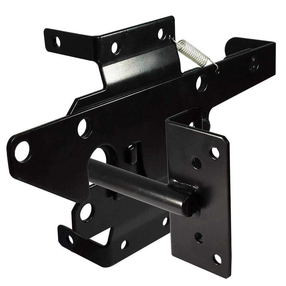 Afoxsos  Self Locking Gate Latch Heavy Duty Automatic Gravity Lever for Wood or PVC Fence Gate Secure Pool Yard Garden Steel Black with Fasteners
