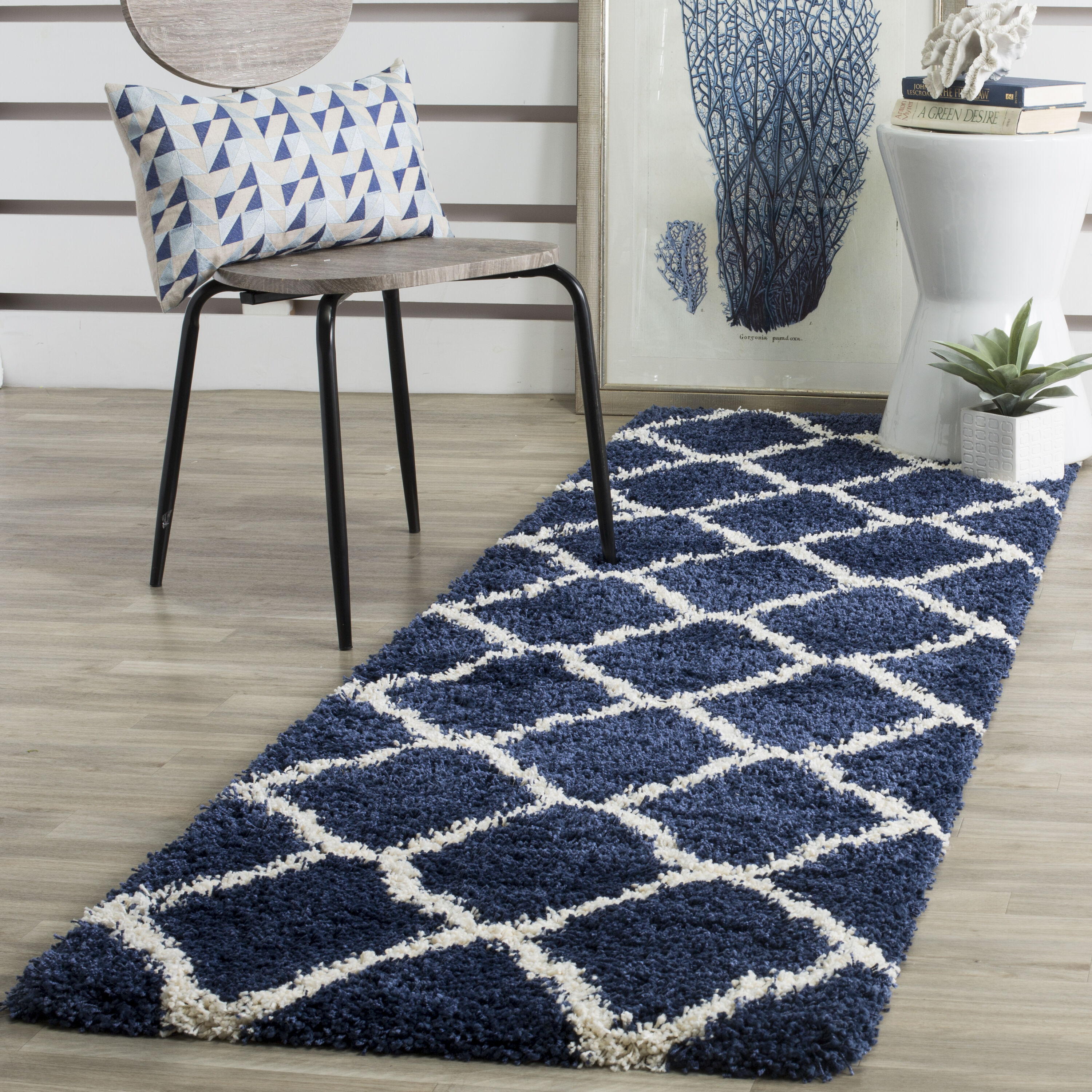 Hudson Shag 283C Navy / Ivory 2 X 14 Rectangular Runner Rug