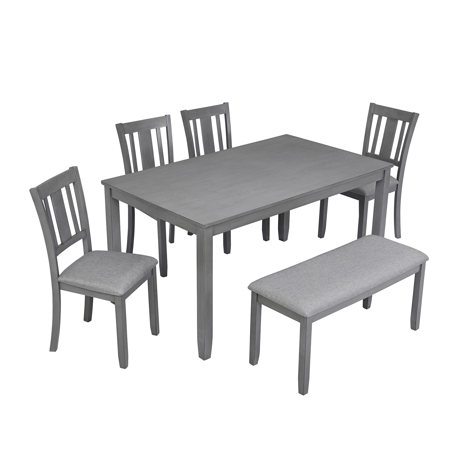 SINOFURN SYA330114WT Gray Rustic Dining Room Set with Rectangular Table ( Seats 6 )