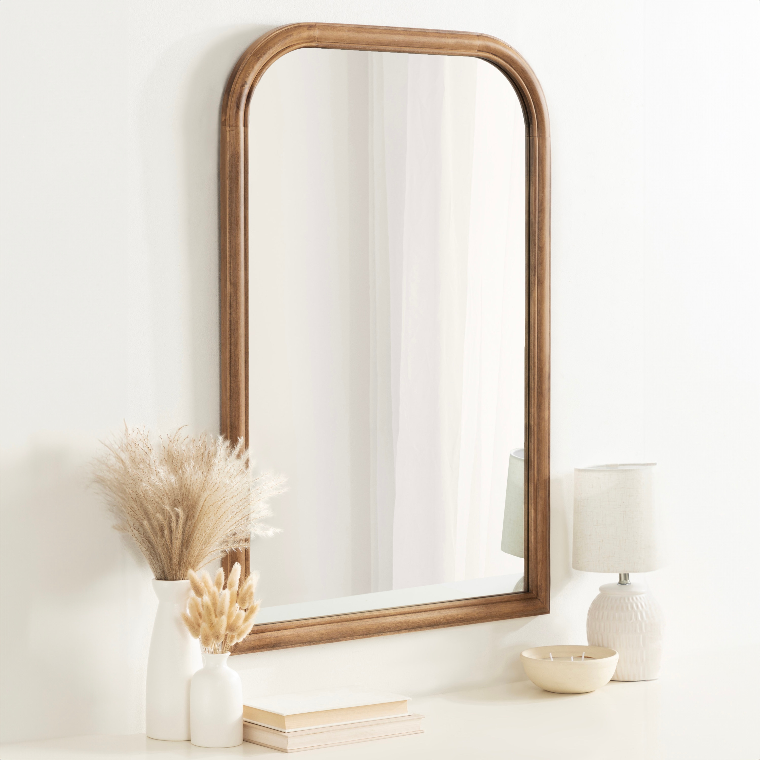 Rustic Brown Arched Full Length Wooden Wall Mirror