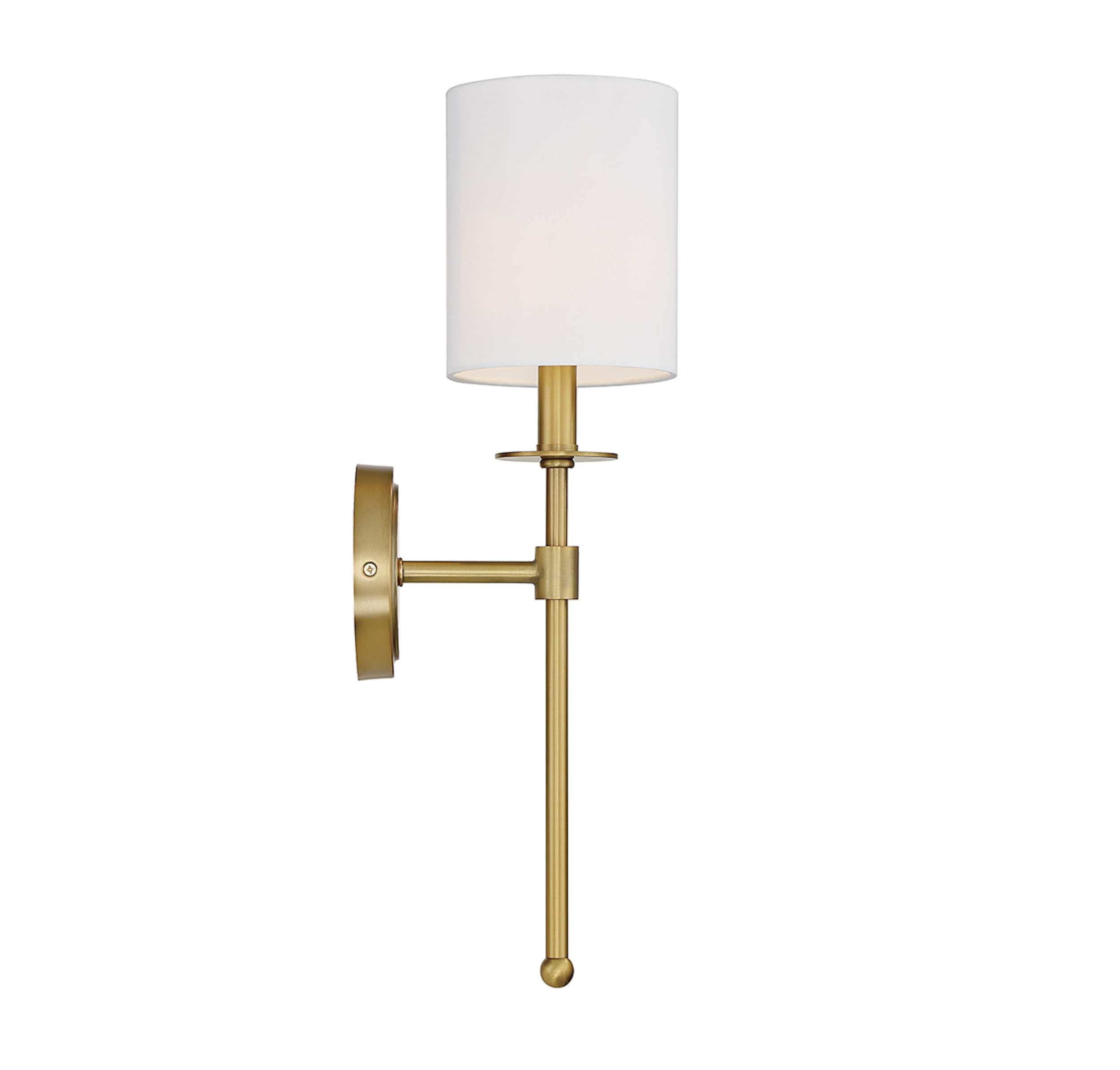 Elegant Natural Brass and White Fabric 20" Wall Sconce