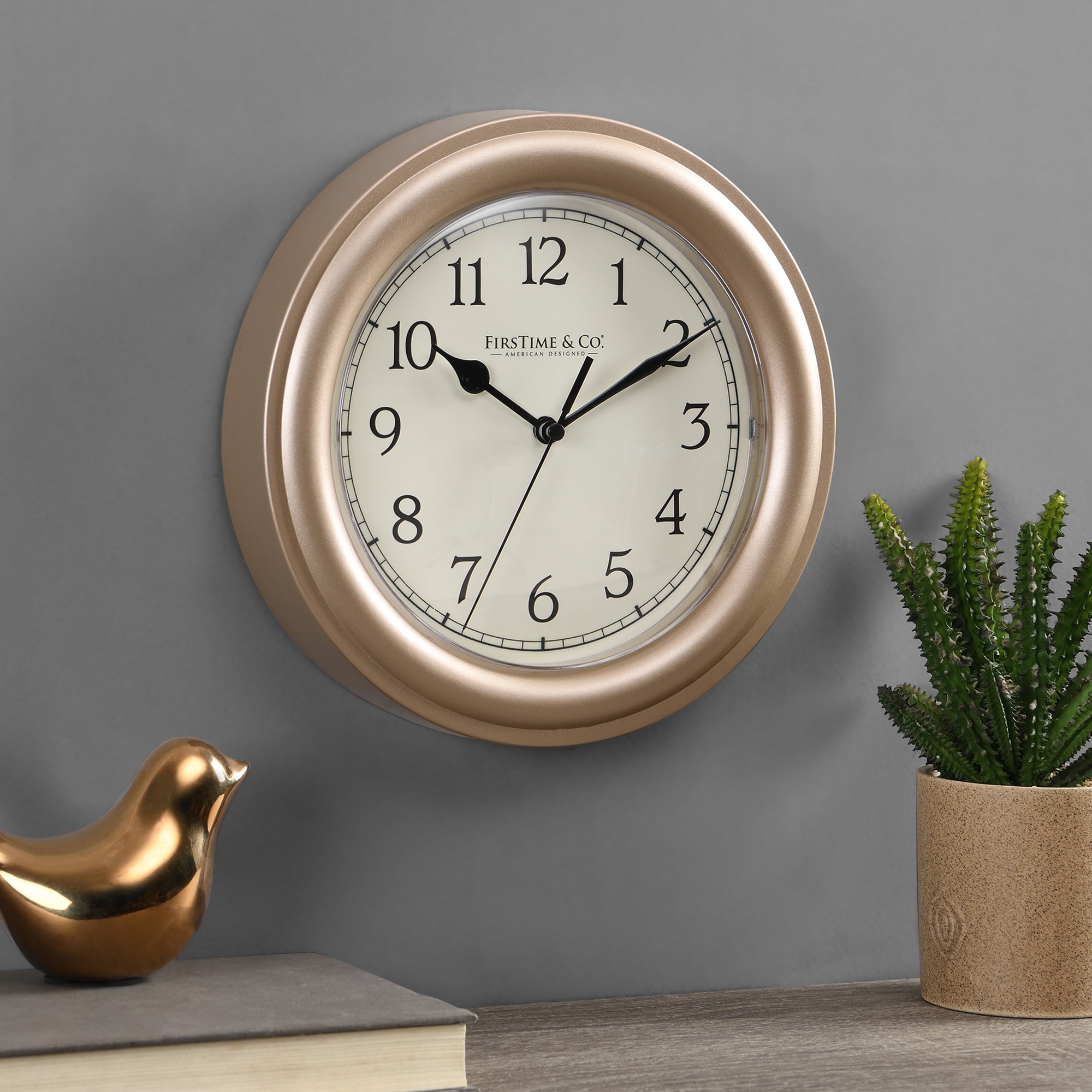 FirsTime Essential 8.5 in Round Champagne Plastic Indoor Wall Clock for ...