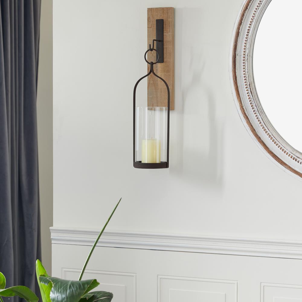 Elegant Black Wood and Glass Hanging Candle Lantern Sconce 22.75"